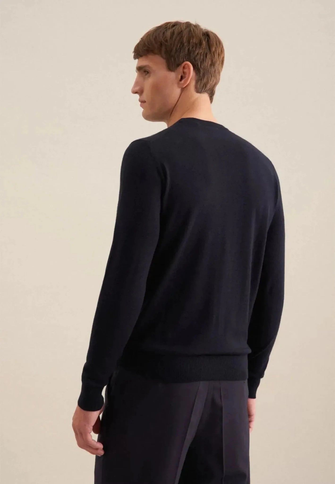 Seidensticker Merino Wool Crewneck Knit Dark Blue - 01.251600-19-S - seidensticker.co.uk