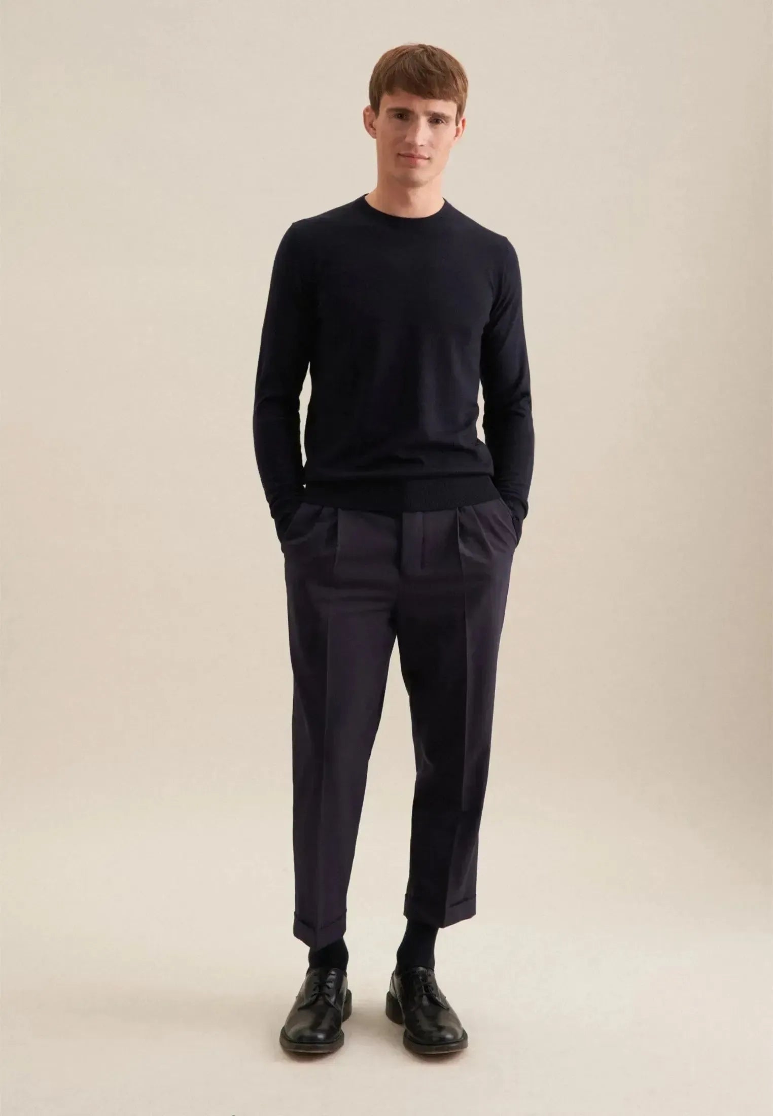 Merino Wool Crewneck Knit Dark Blue-seidensticker uk