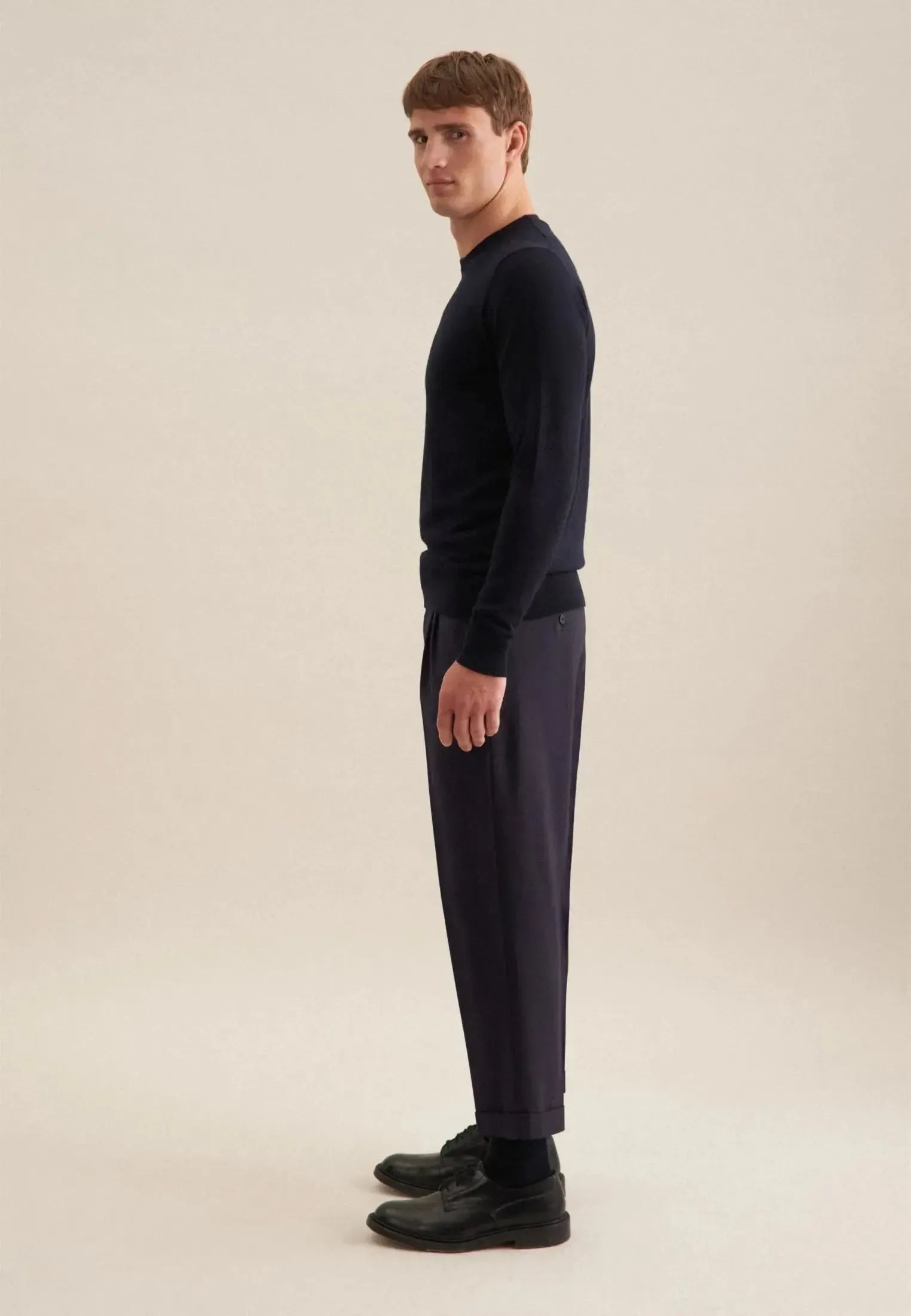 Merino Wool Crewneck Knit Dark Blue-seidensticker uk
