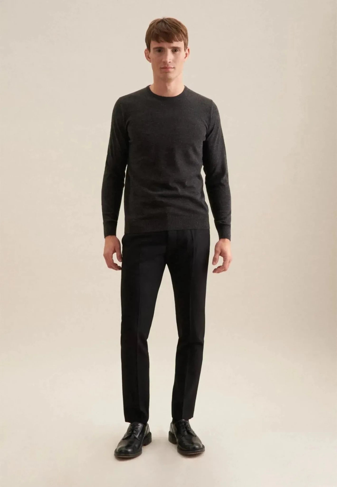 Seidensticker Merino Wool Crewneck Knit Grey - 01.251600-34-S - seidensticker.co.uk