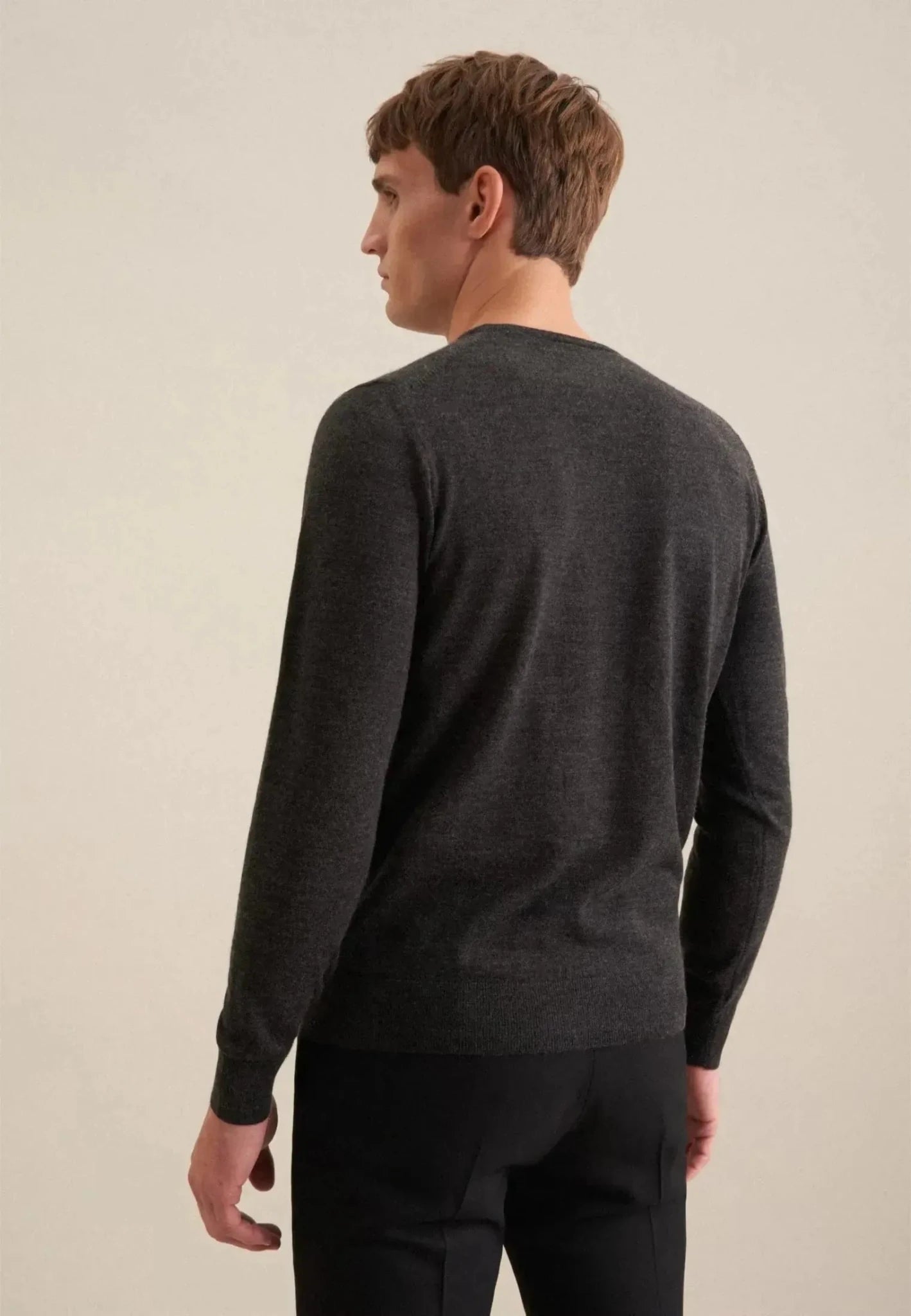 Seidensticker Merino Wool Crewneck Knit Grey - 01.251600-34-S - seidensticker.co.uk