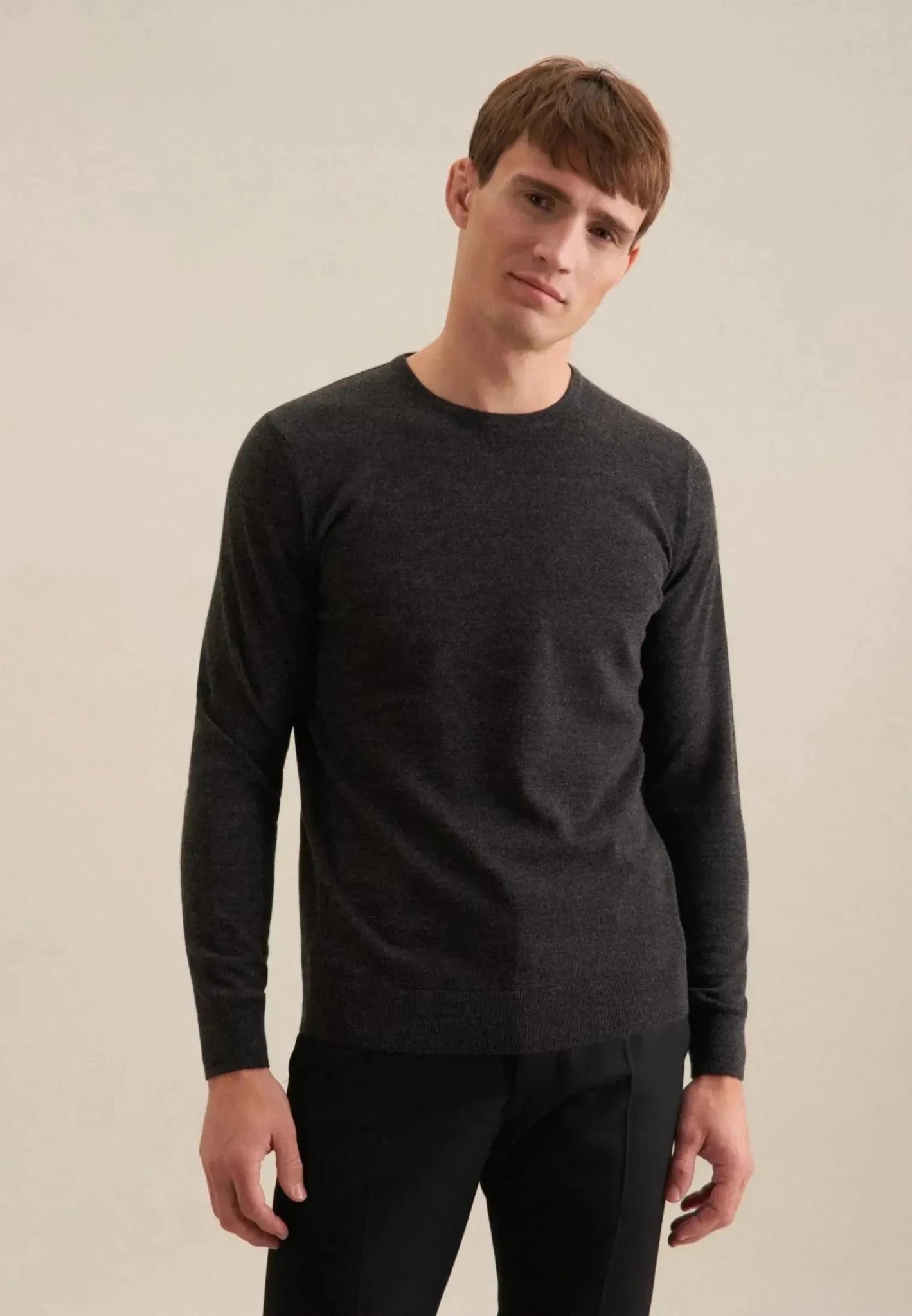 Seidensticker Merino Wool Crewneck Knit Grey - 01.251600-34-S - seidensticker.co.uk