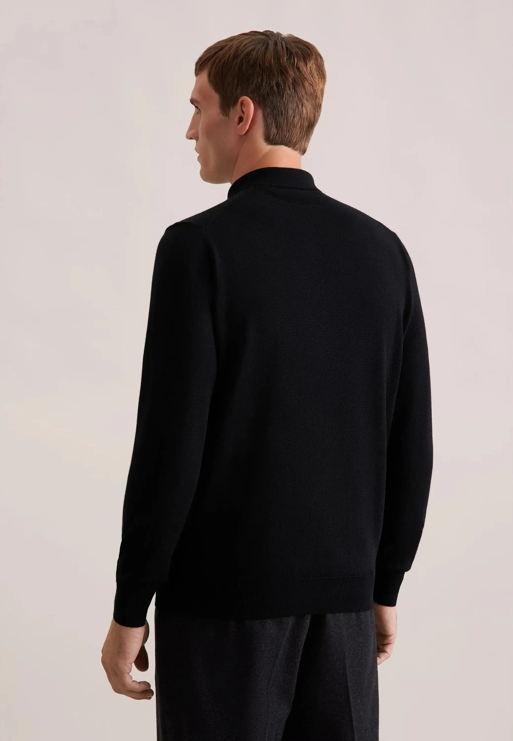 Merino Wool Polo Collar Knit Black-seidensticker uk