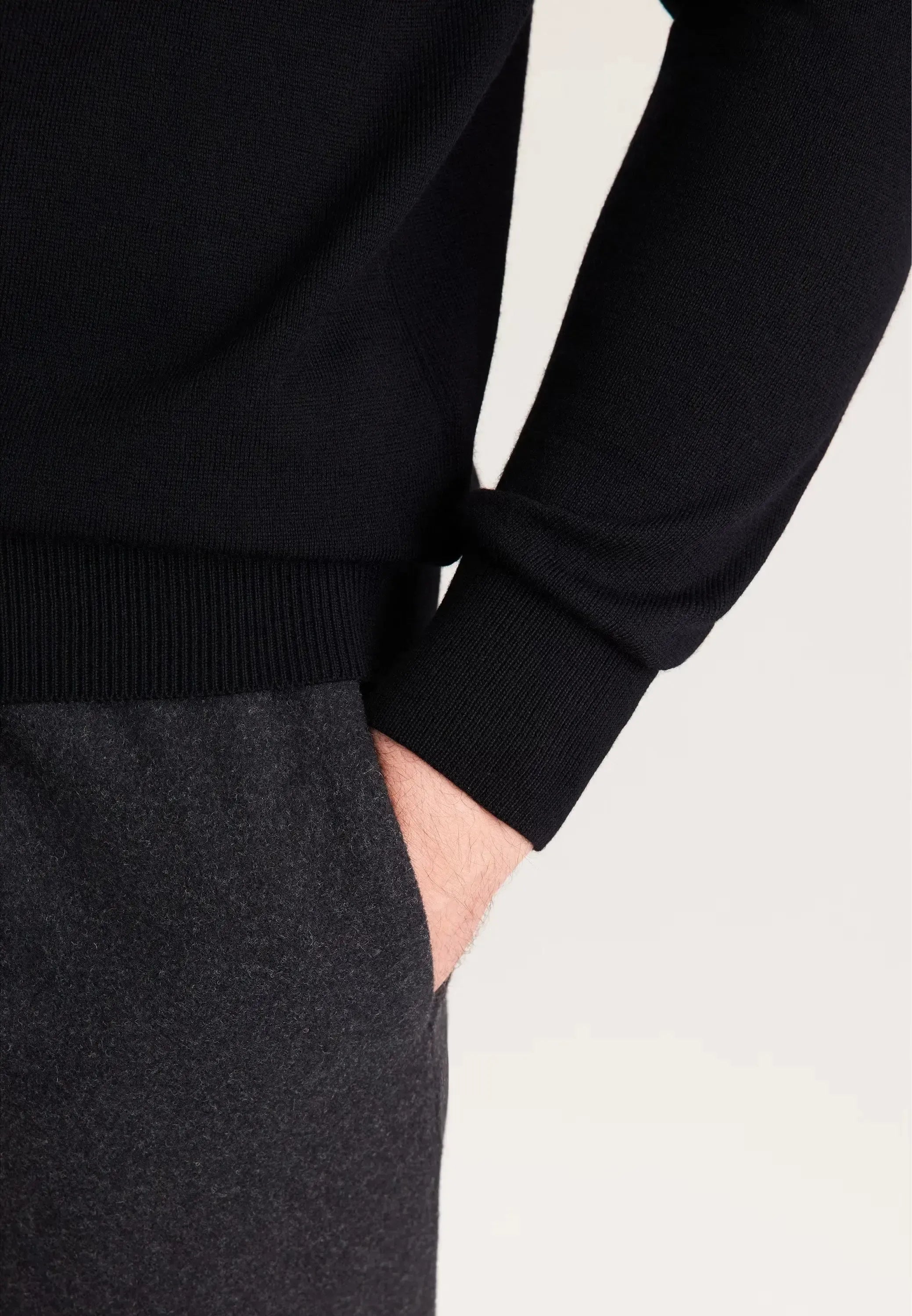 Merino Wool Polo Collar Knit Black-seidensticker uk