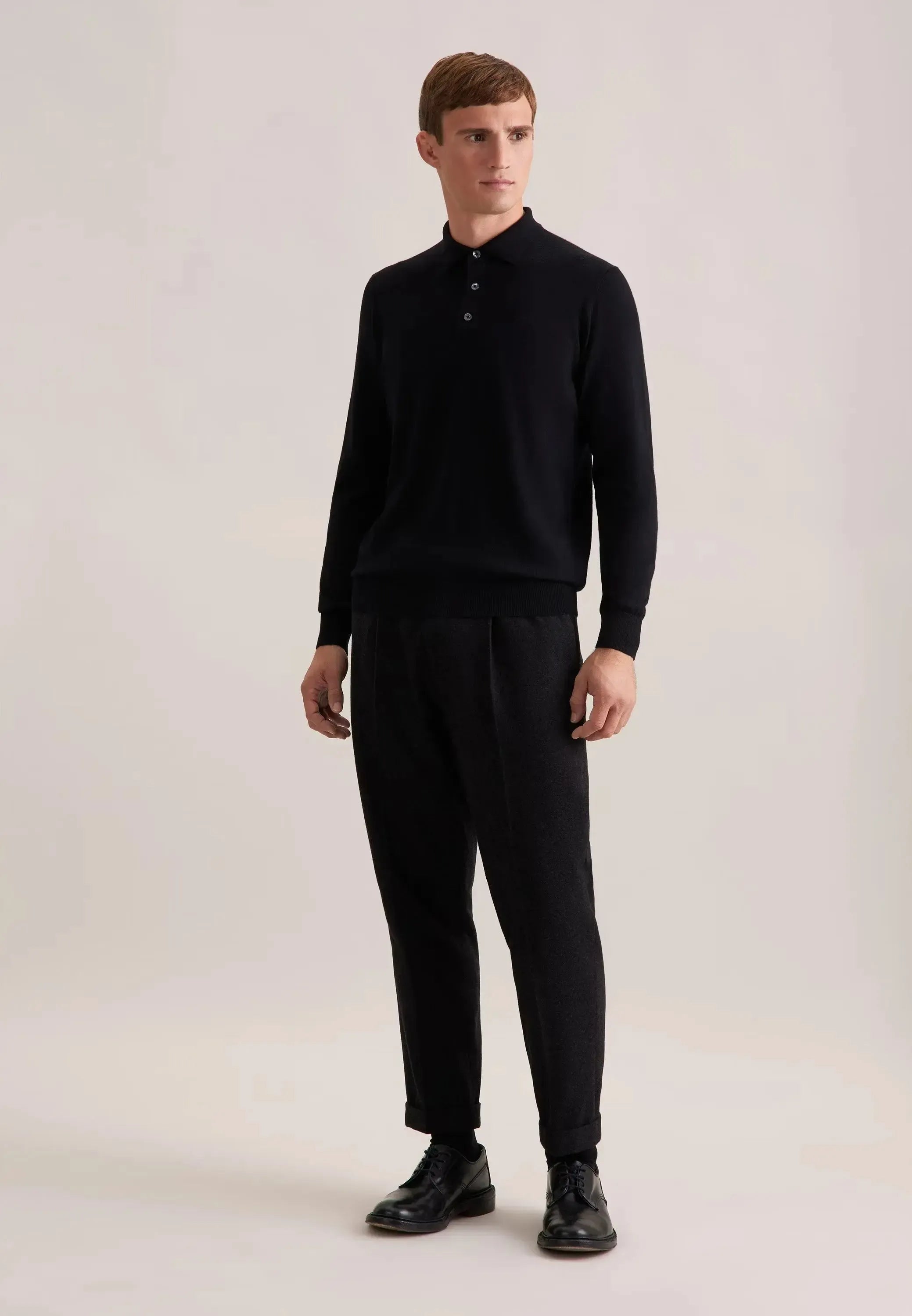 Merino Wool Polo Collar Knit Black-seidensticker uk