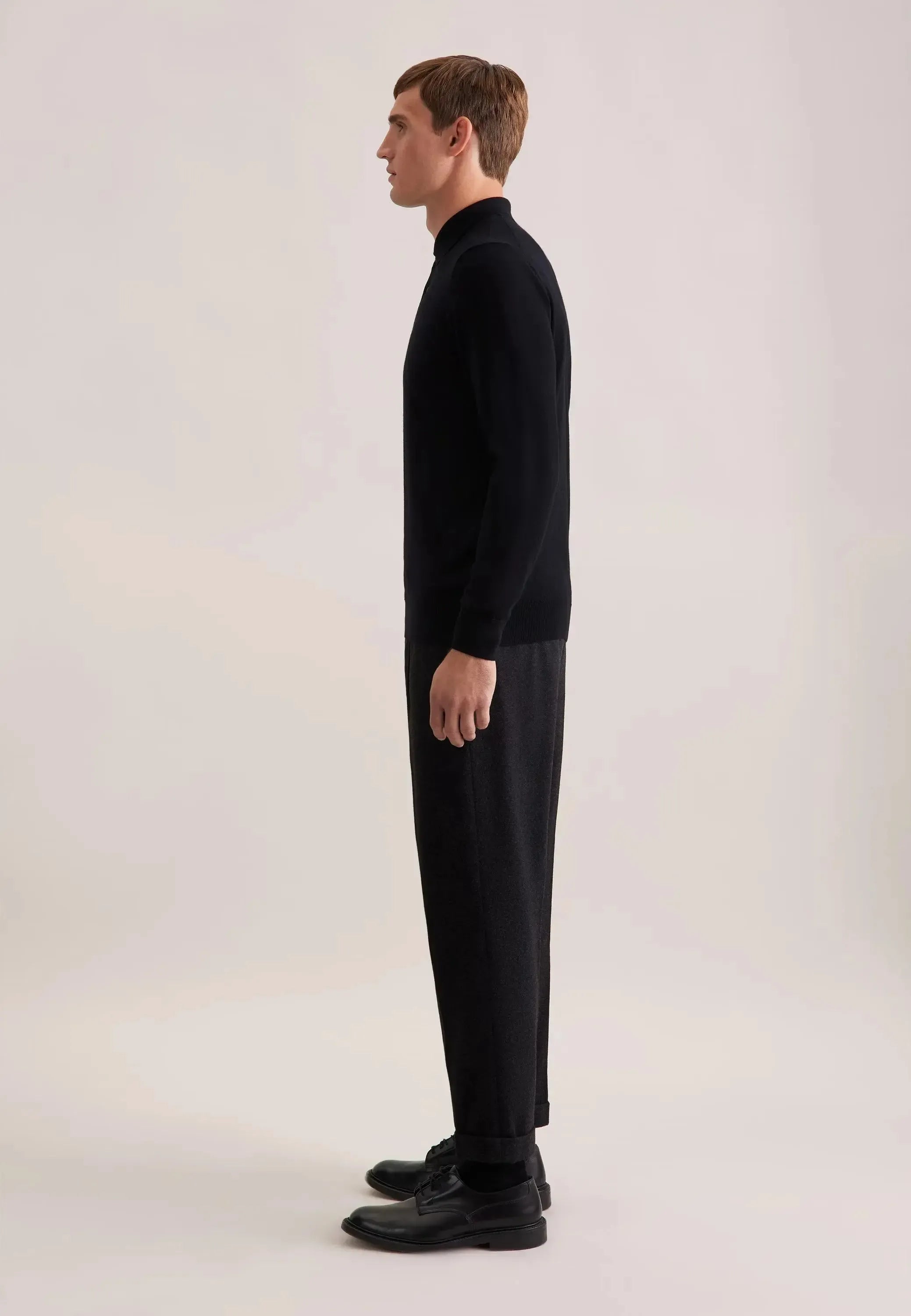 Merino Wool Polo Collar Knit Black-seidensticker uk