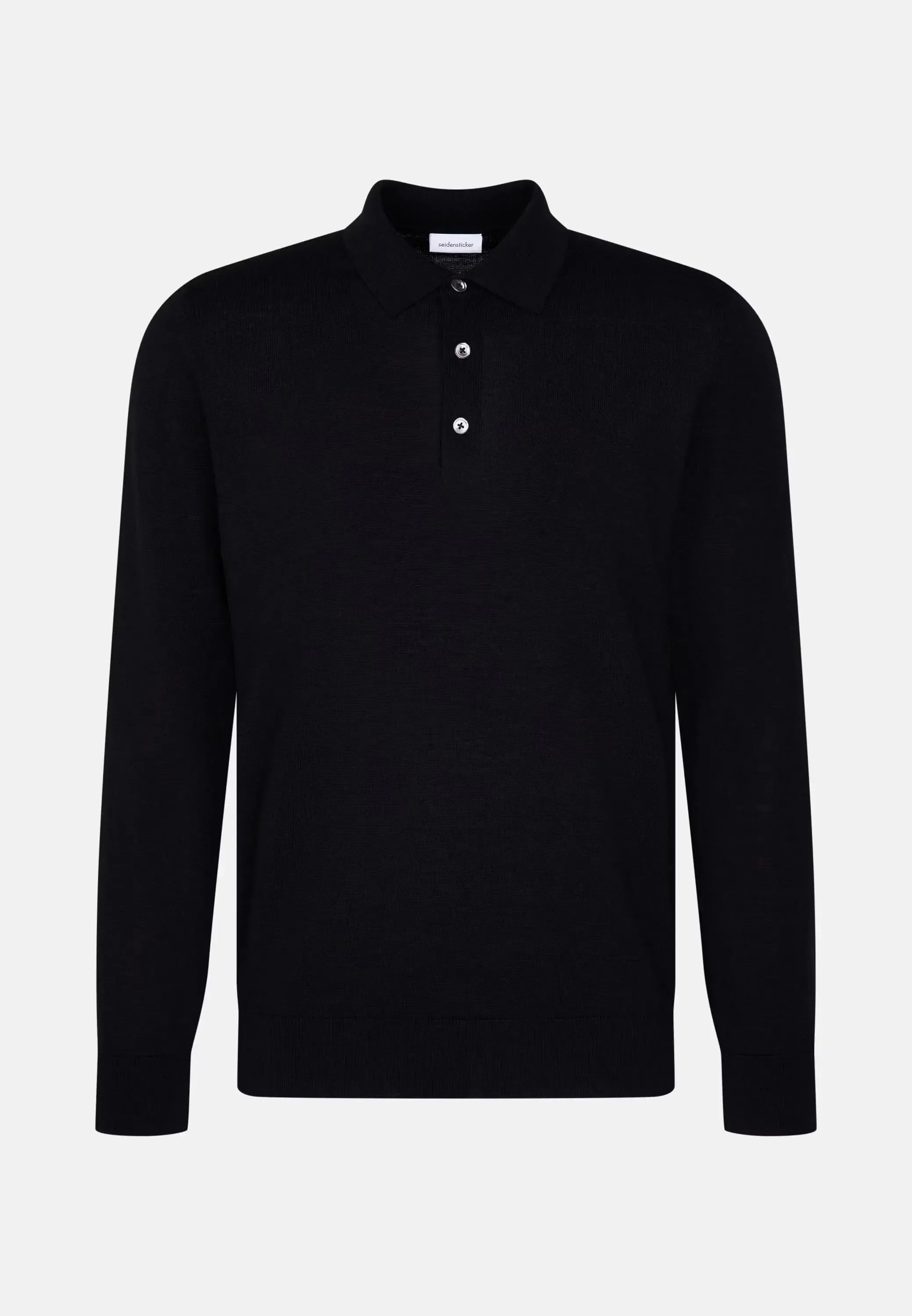 Merino Wool Polo Collar Knit Black-seidensticker uk