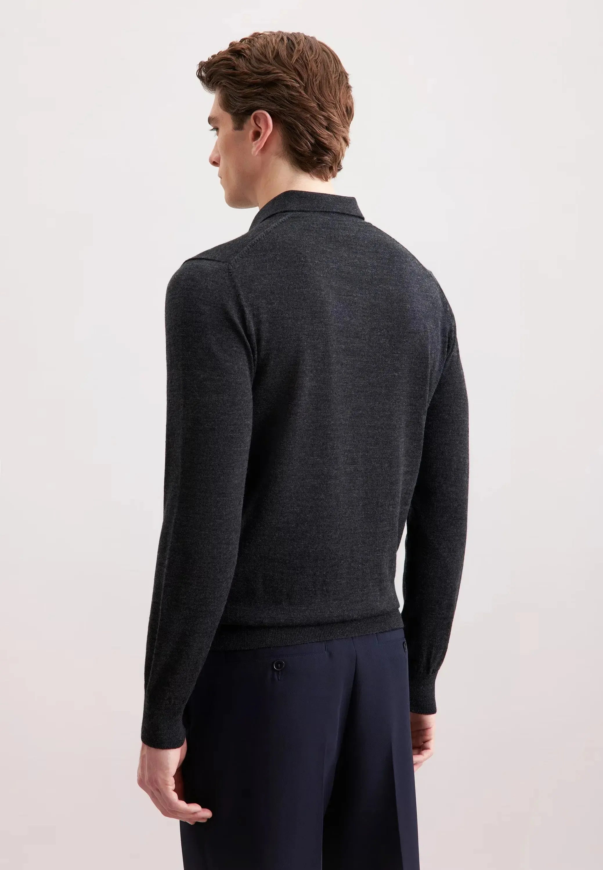 Merino Wool Polo Collar Knit Grey-seidensticker uk