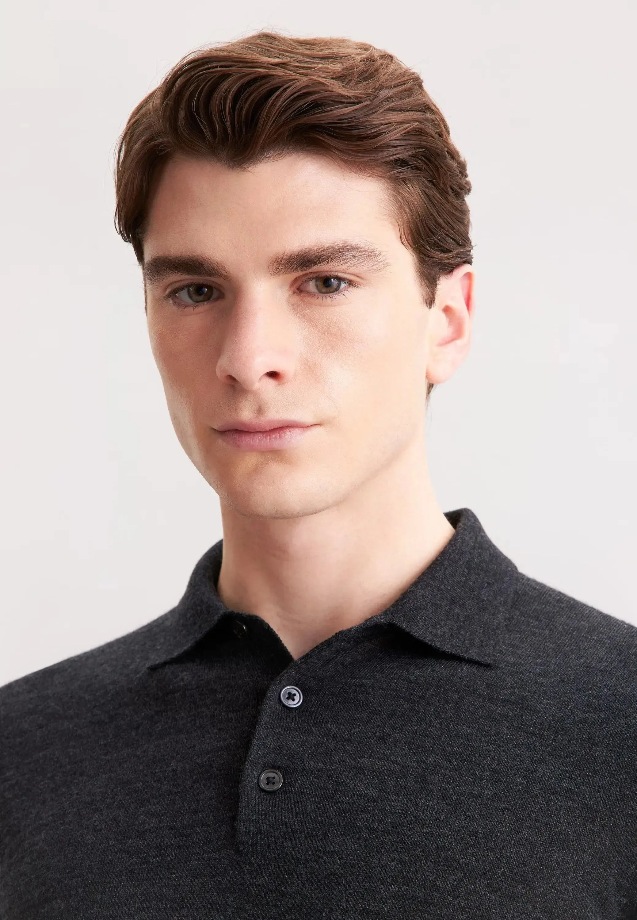 Merino Wool Polo Collar Knit Grey-seidensticker uk