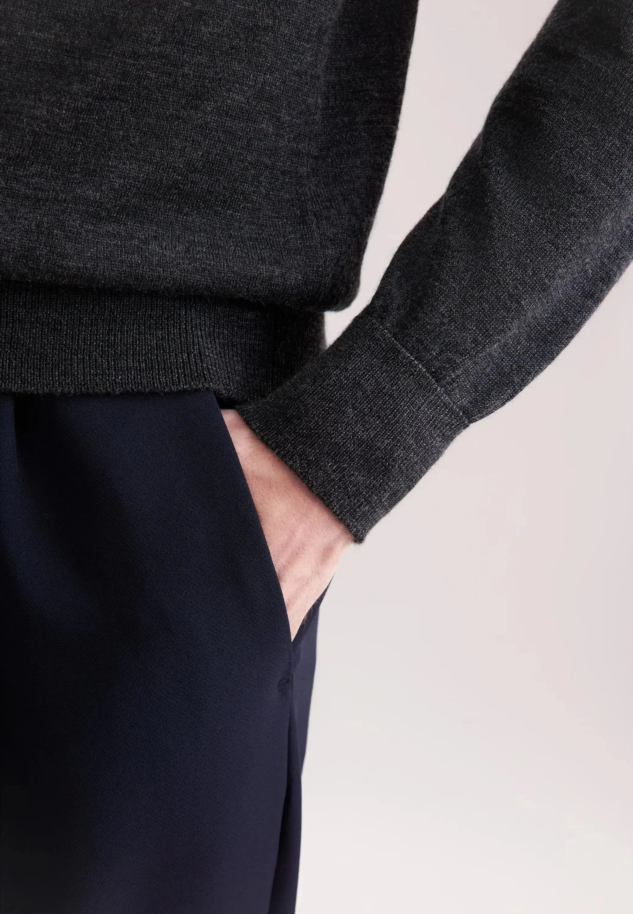 Merino Wool Polo Collar Knit Grey-seidensticker uk