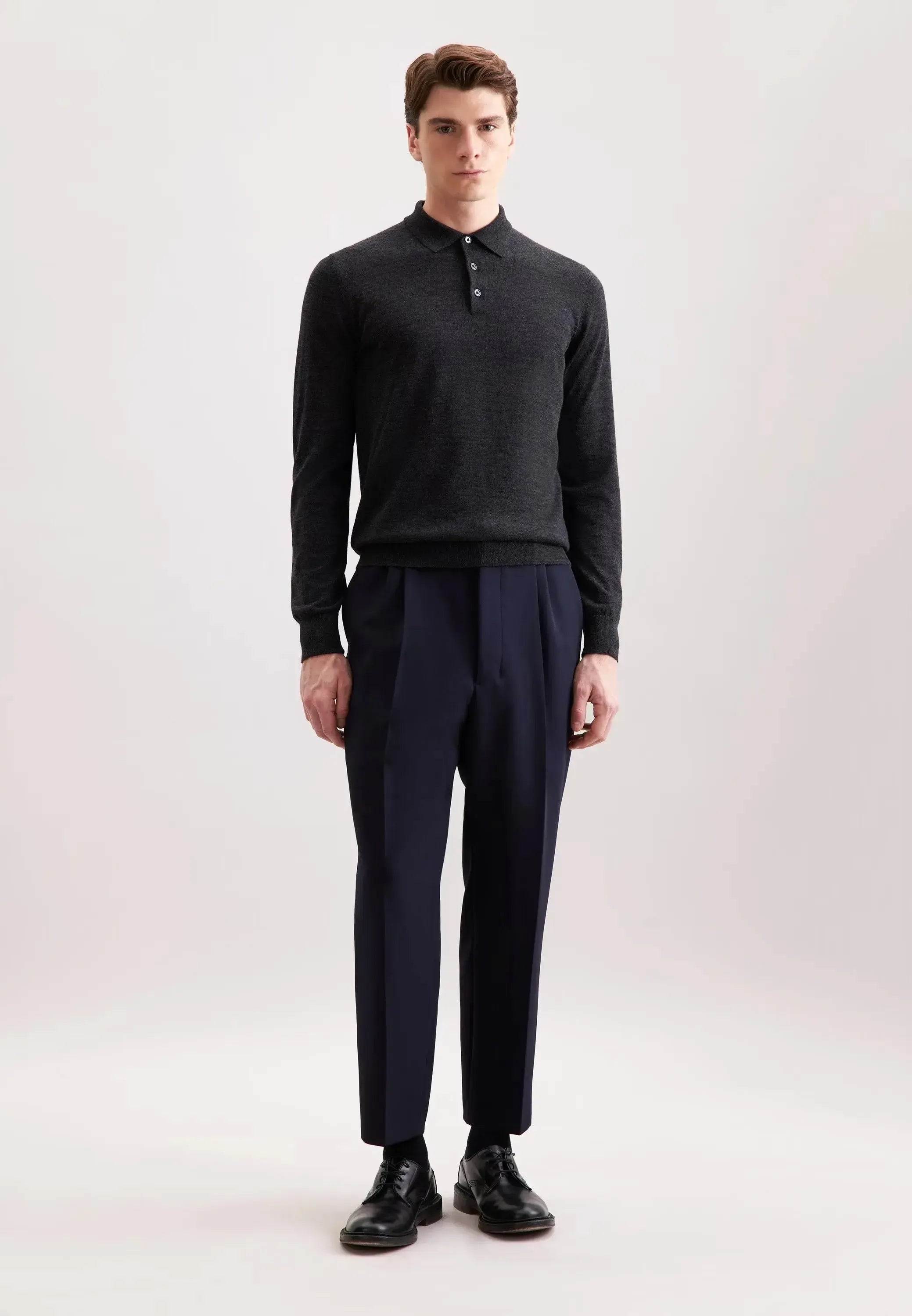 Merino Wool Polo Collar Knit Grey-seidensticker uk