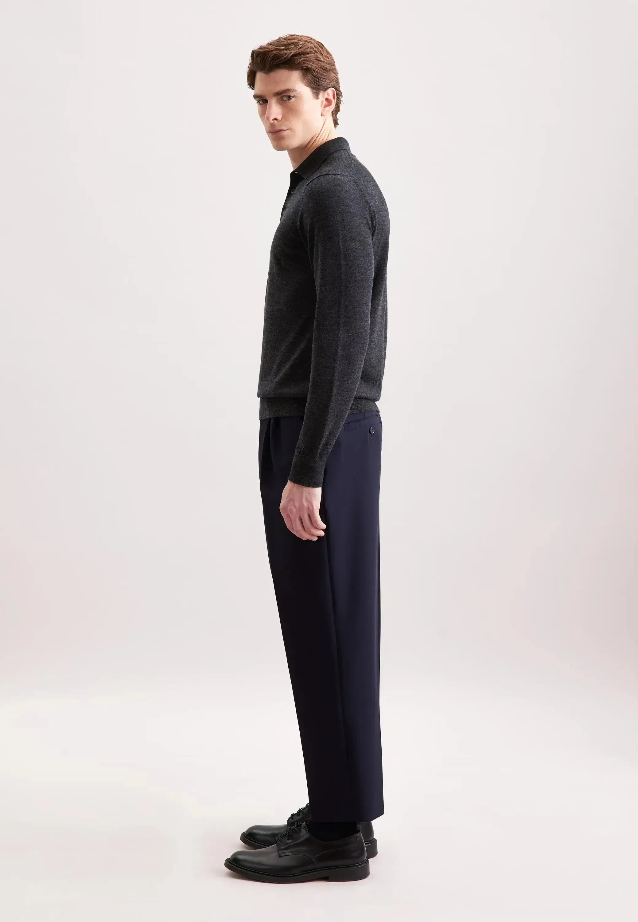 Merino Wool Polo Collar Knit Grey-seidensticker uk