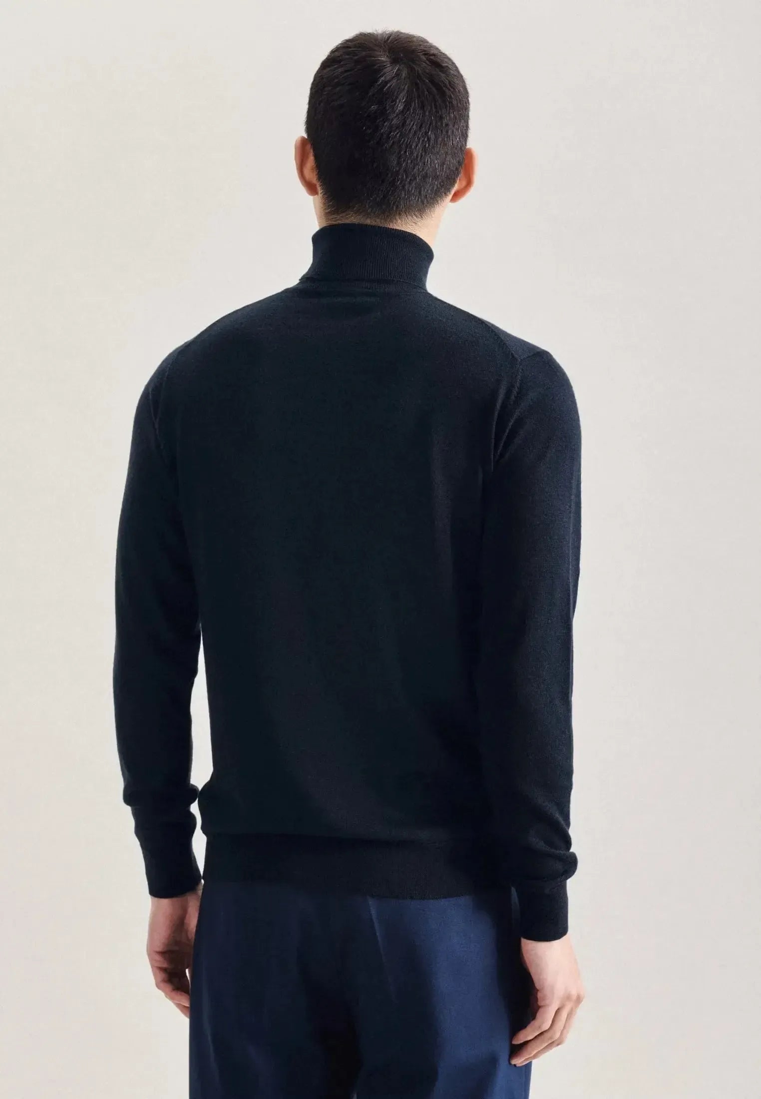 Merino Wool Roll Neck Knit Dark Blue-seidensticker uk
