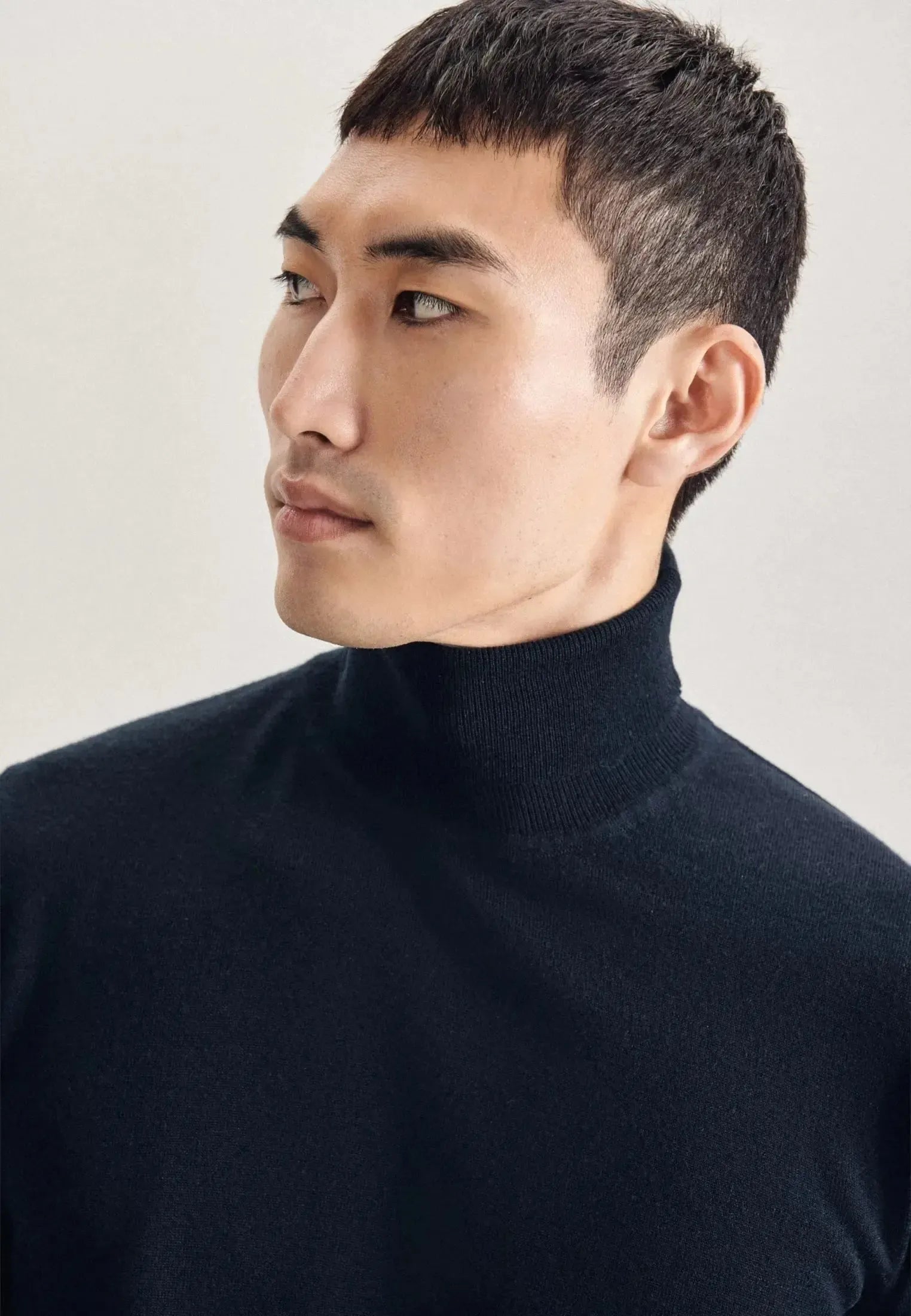 Merino Wool Roll Neck Knit Dark Blue-seidensticker uk