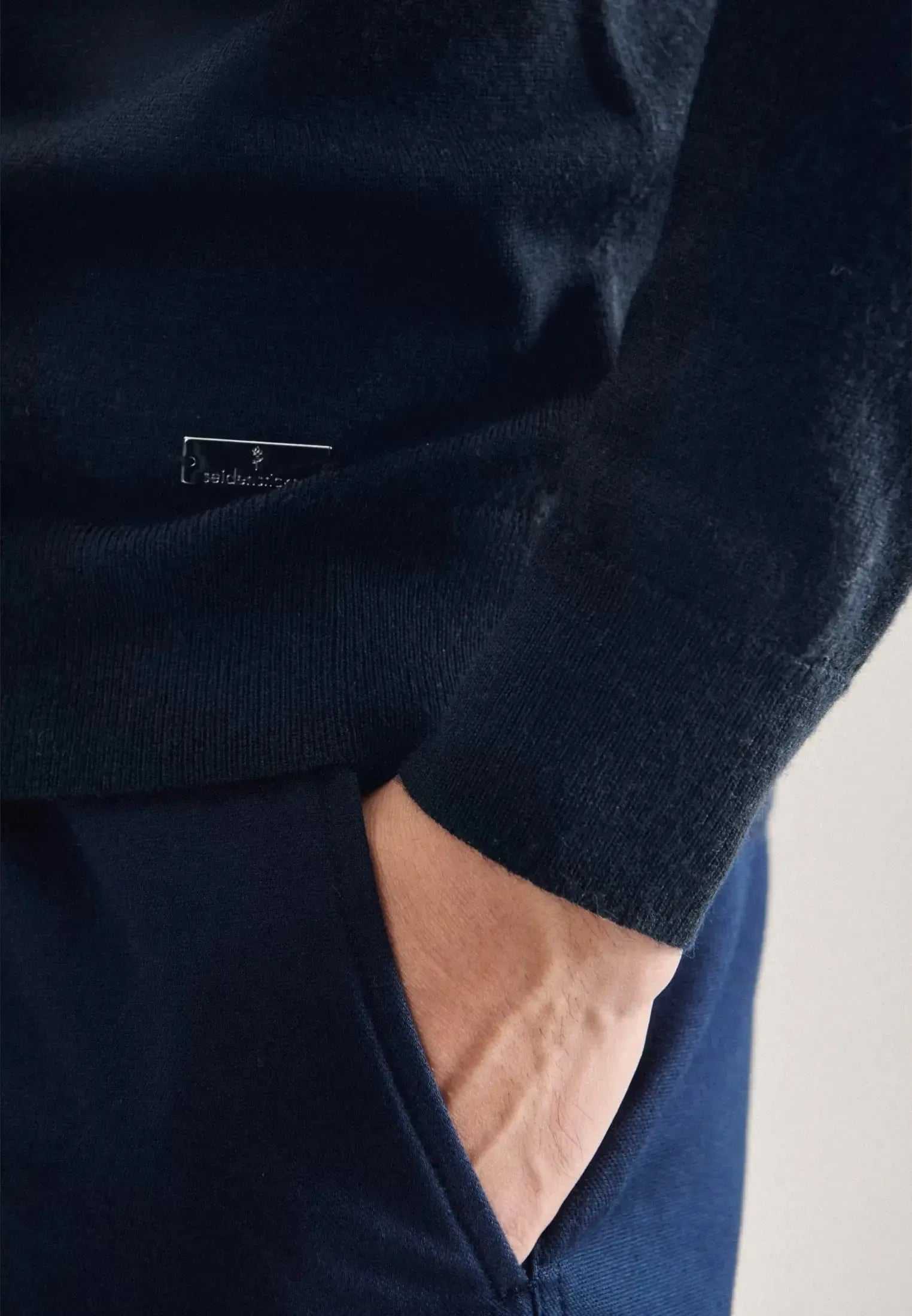 Merino Wool Roll Neck Knit Dark Blue-seidensticker uk