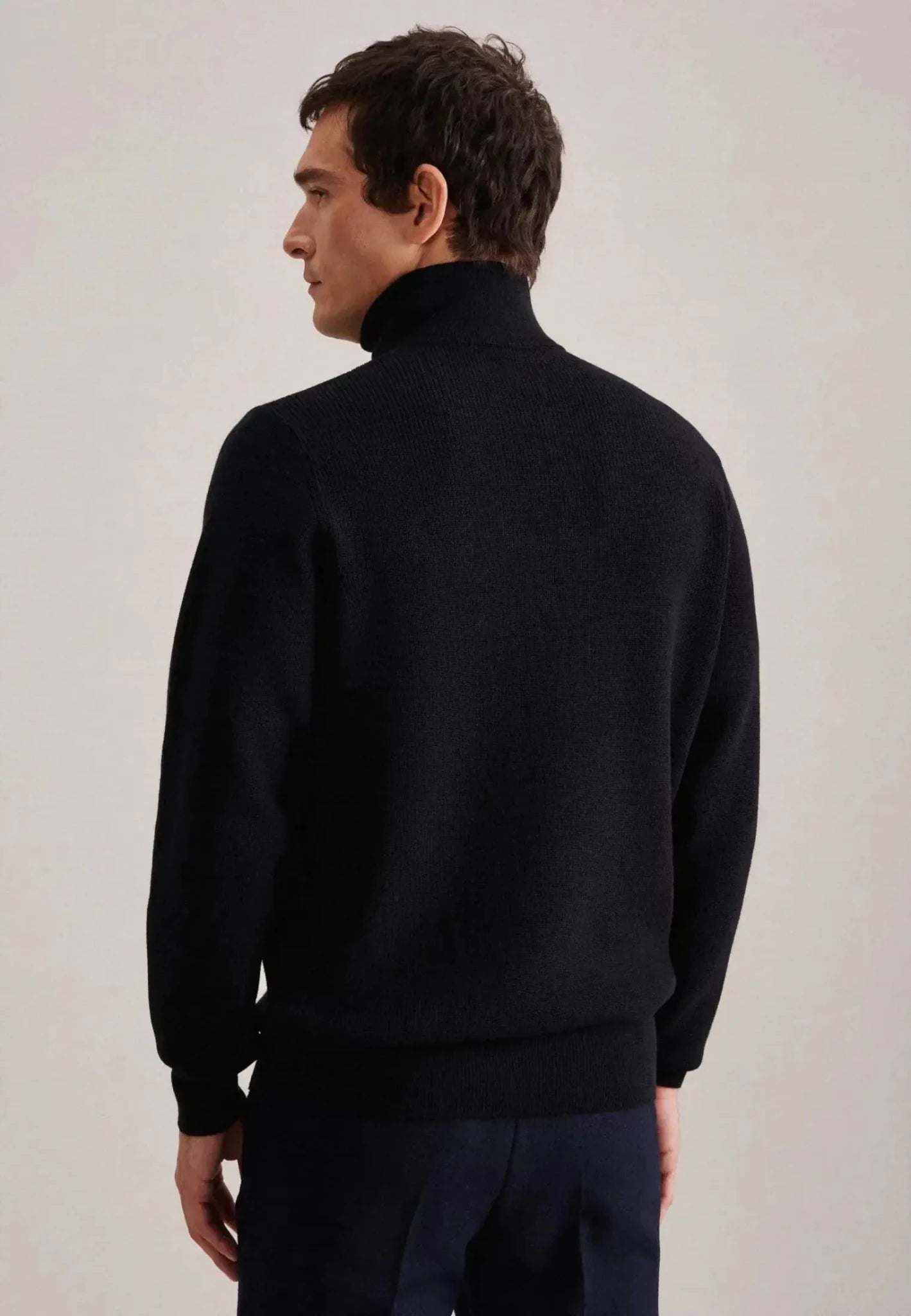 Seidensticker UK - Merino Wool Stand Collar 1/4 Zip Knit Dark Blue - 01.143011-19-S