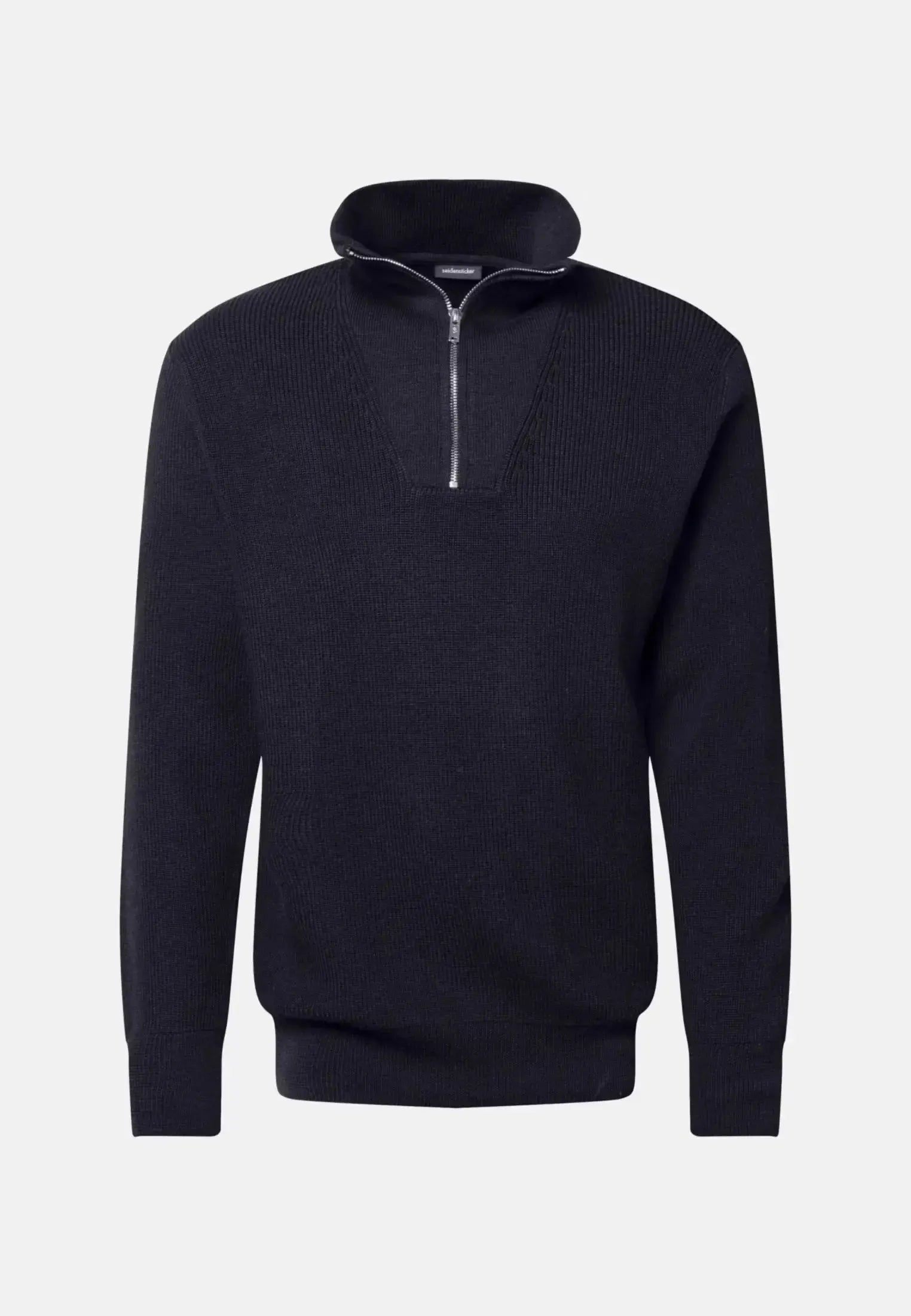 Merino Wool Stand Collar 1/4 Zip Knit Dark Blue-seidensticker uk