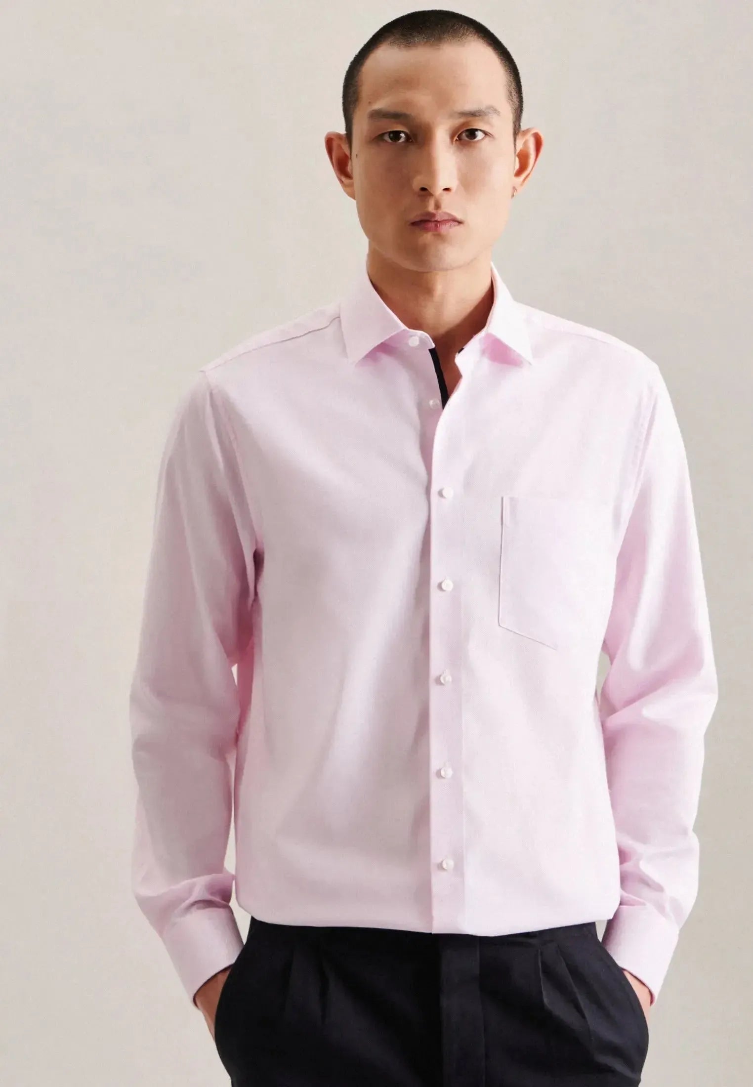 Regular Fit Business Kent Patch Structured Business Shirt Pink-seidensticker uk