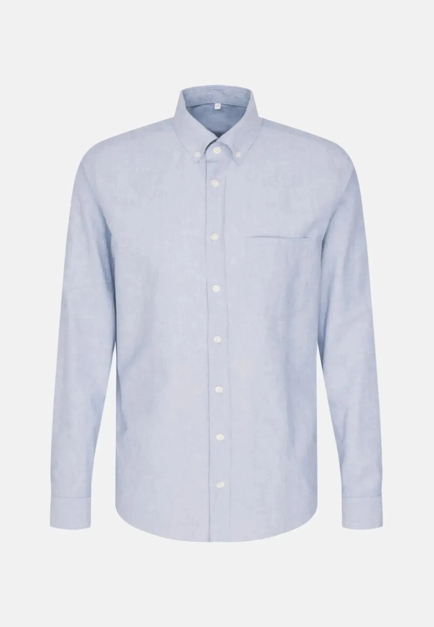 Seidensticker Regular Fit Button Down Linen Blend Chambray Shirt Light Blue - 01.146702-10-38 - seidensticker.co.uk