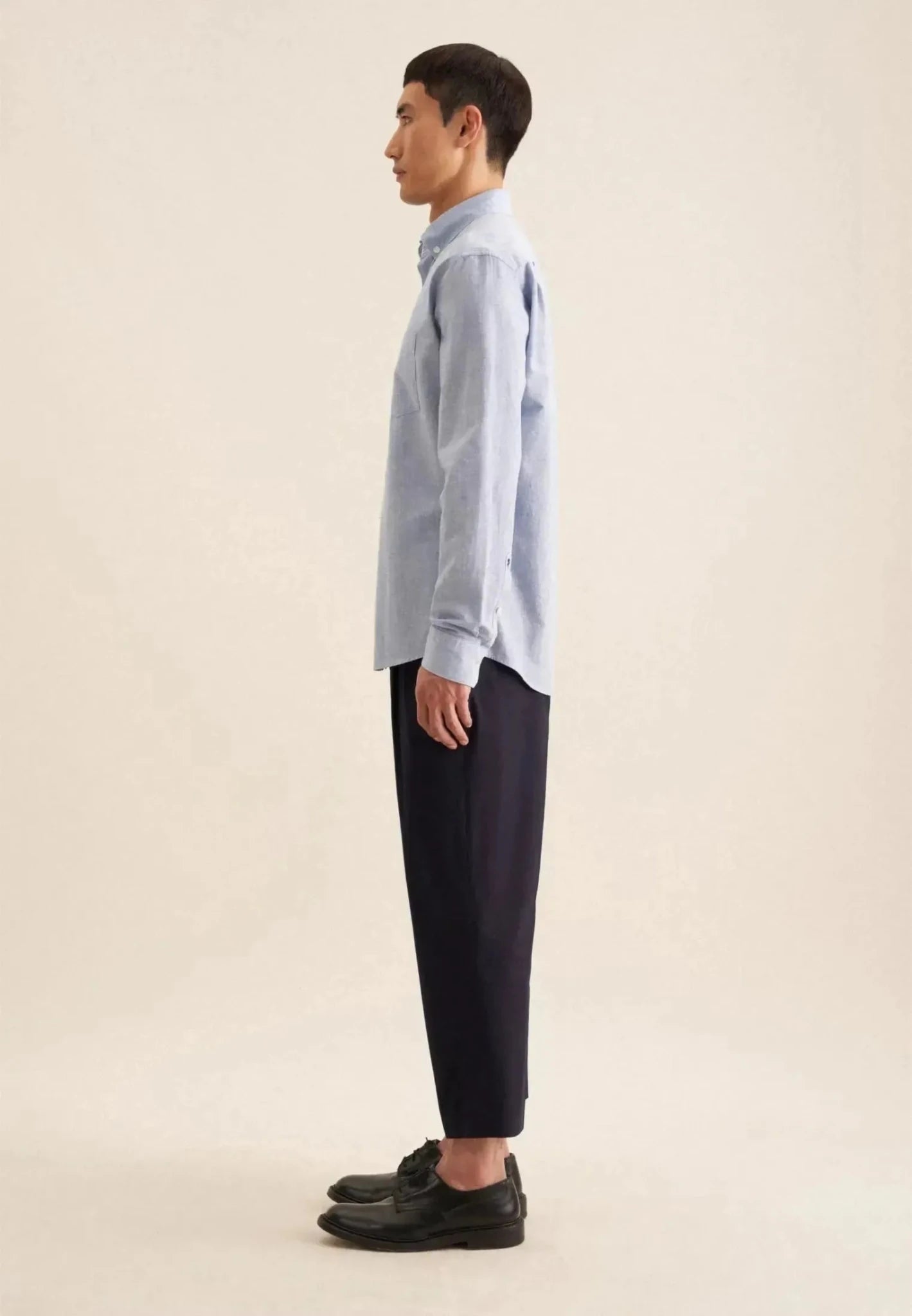 Seidensticker Regular Fit Button Down Linen Blend Chambray Shirt Light Blue - 01.146702-10-38 - seidensticker.co.uk