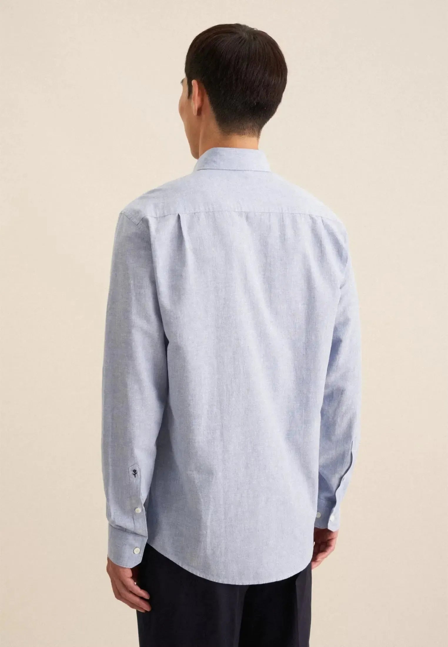 Regular Fit Button Down Linen Blend Chambray Shirt Light Blue-seidensticker uk