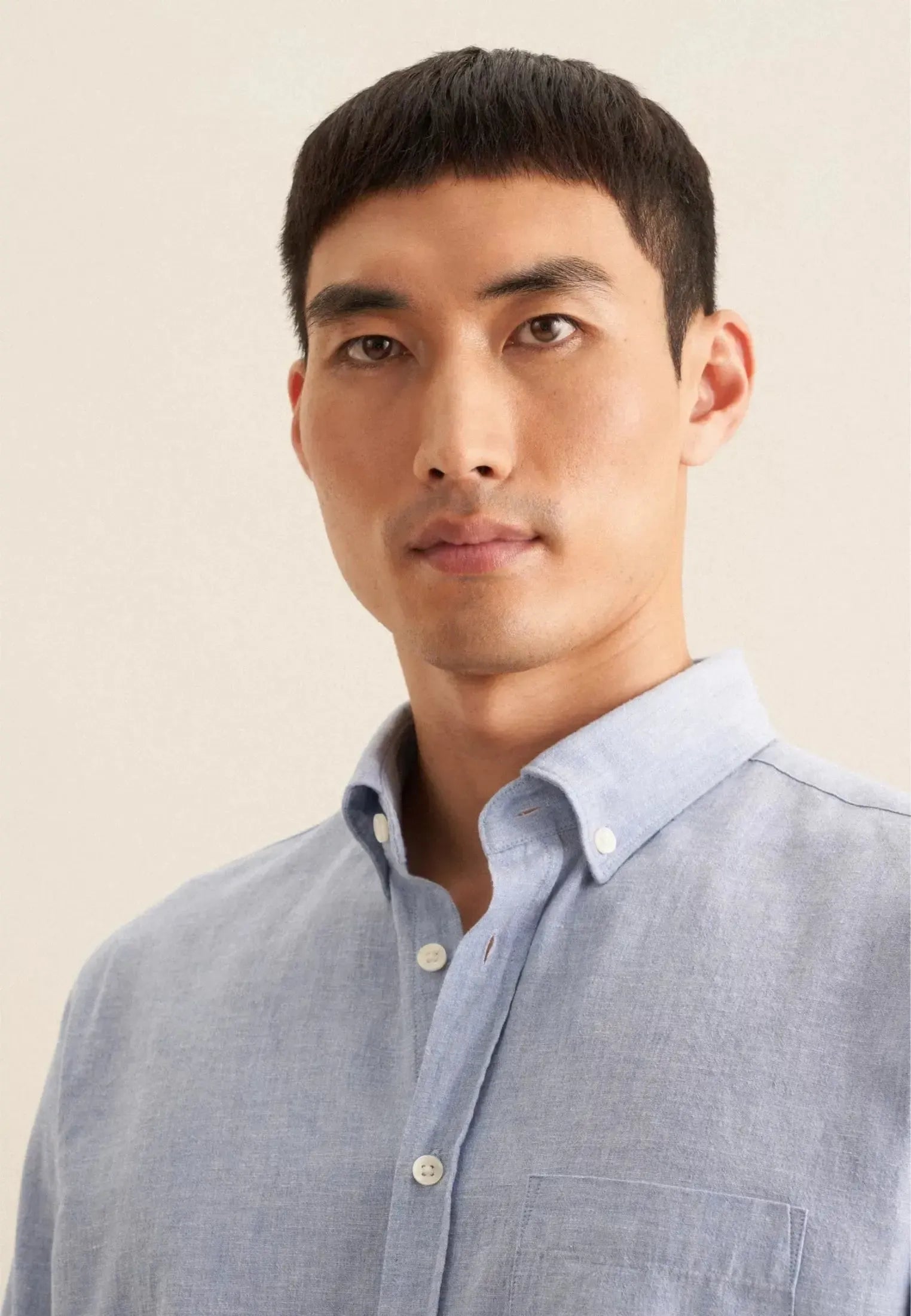 Regular Fit Button Down Linen Blend Chambray Shirt Light Blue-seidensticker uk