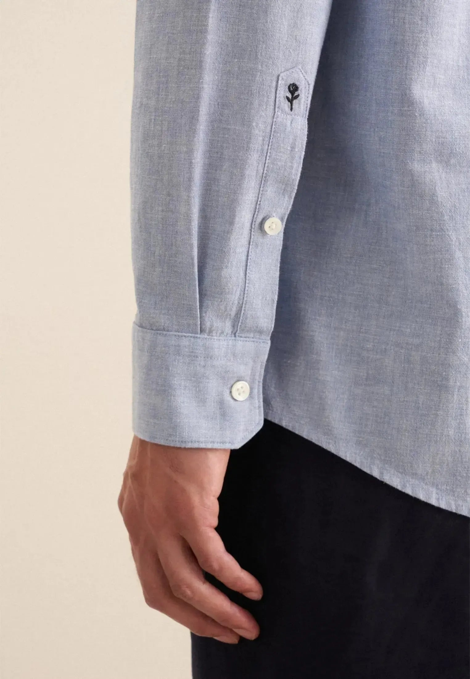 Regular Fit Button Down Linen Blend Chambray Shirt Light Blue-seidensticker uk