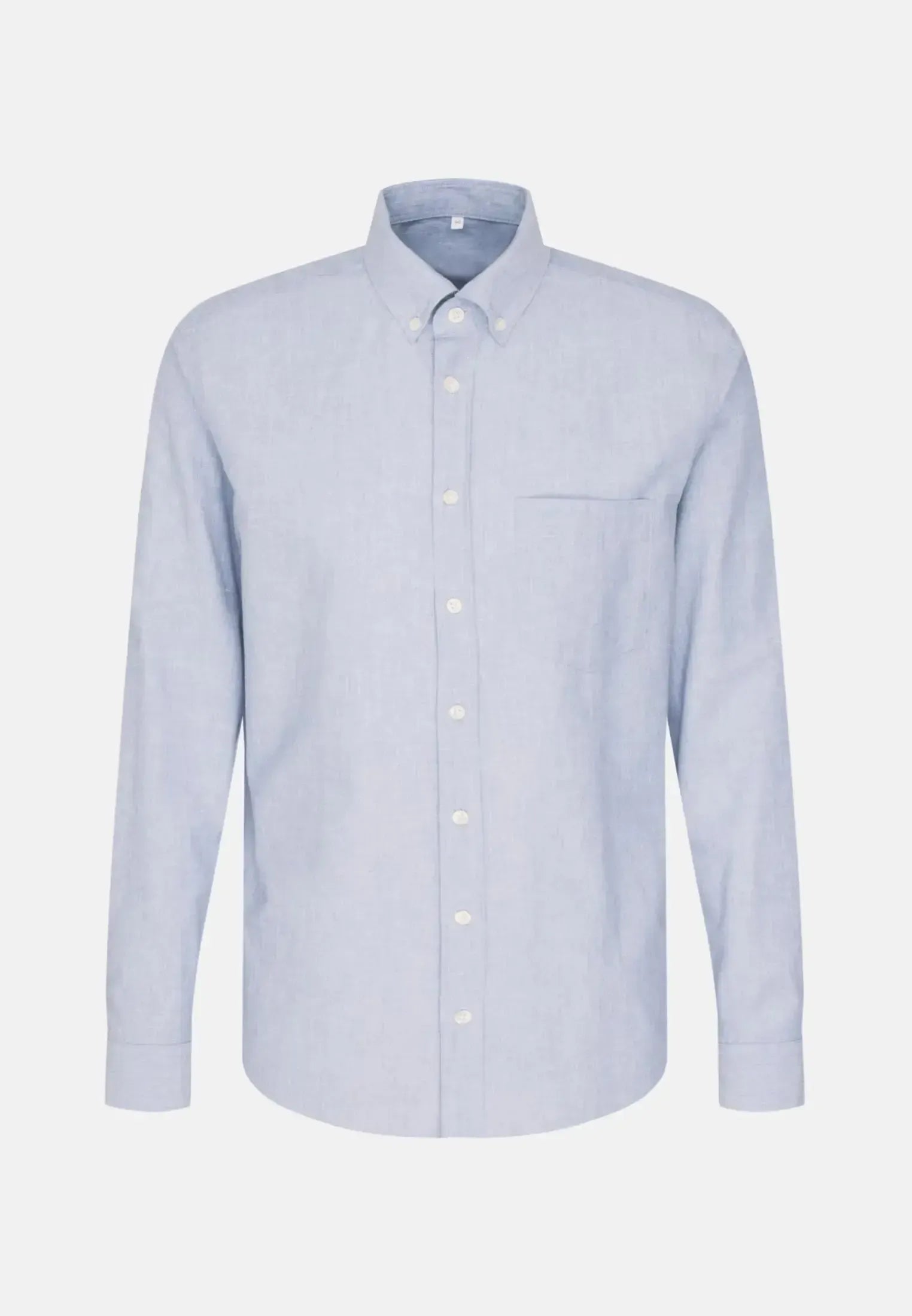 Regular Fit Button Down Linen Blend Chambray Shirt Light Blue-seidensticker uk