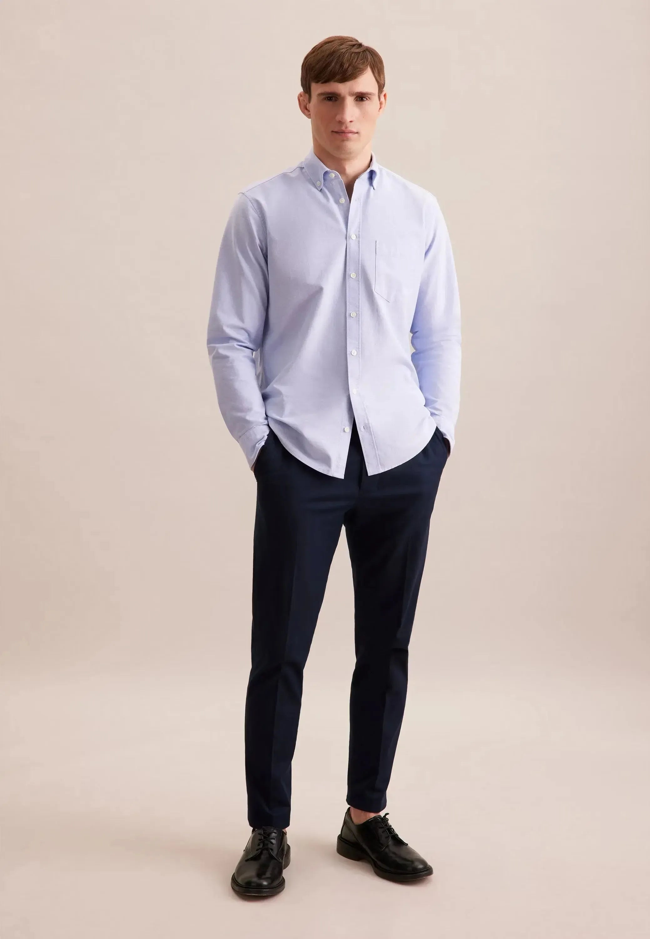 Regular Fit Button Down Oxford Shirt Light Blue-seidensticker uk