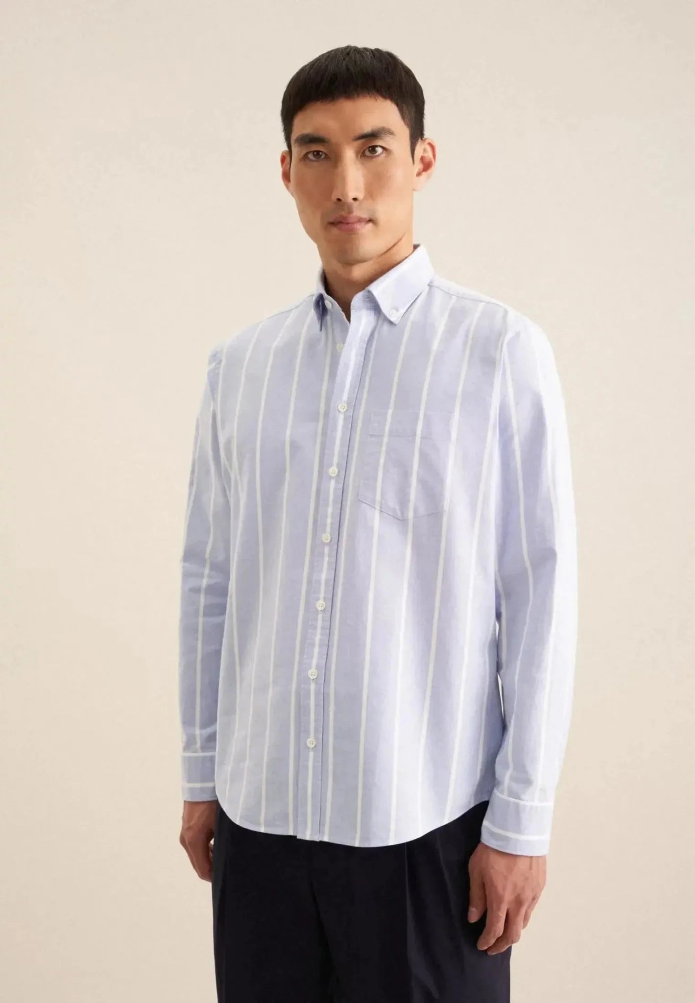 Seidensticker Regular Fit Button Down Striped Oxford Shirt Light Blue - 01.146732-13-38 - seidensticker.co.uk