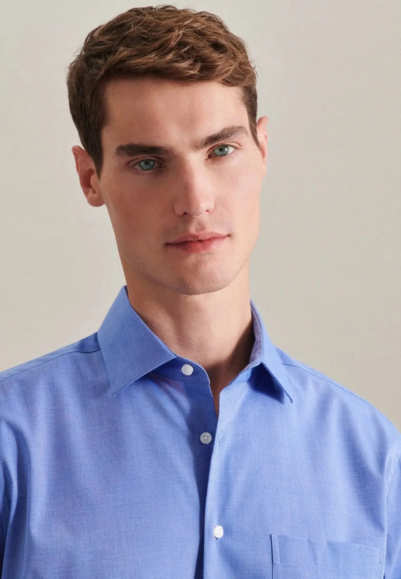 Regular Fit Easy Iron Kent Collar Business Shirt Mid Blue-seidensticker uk