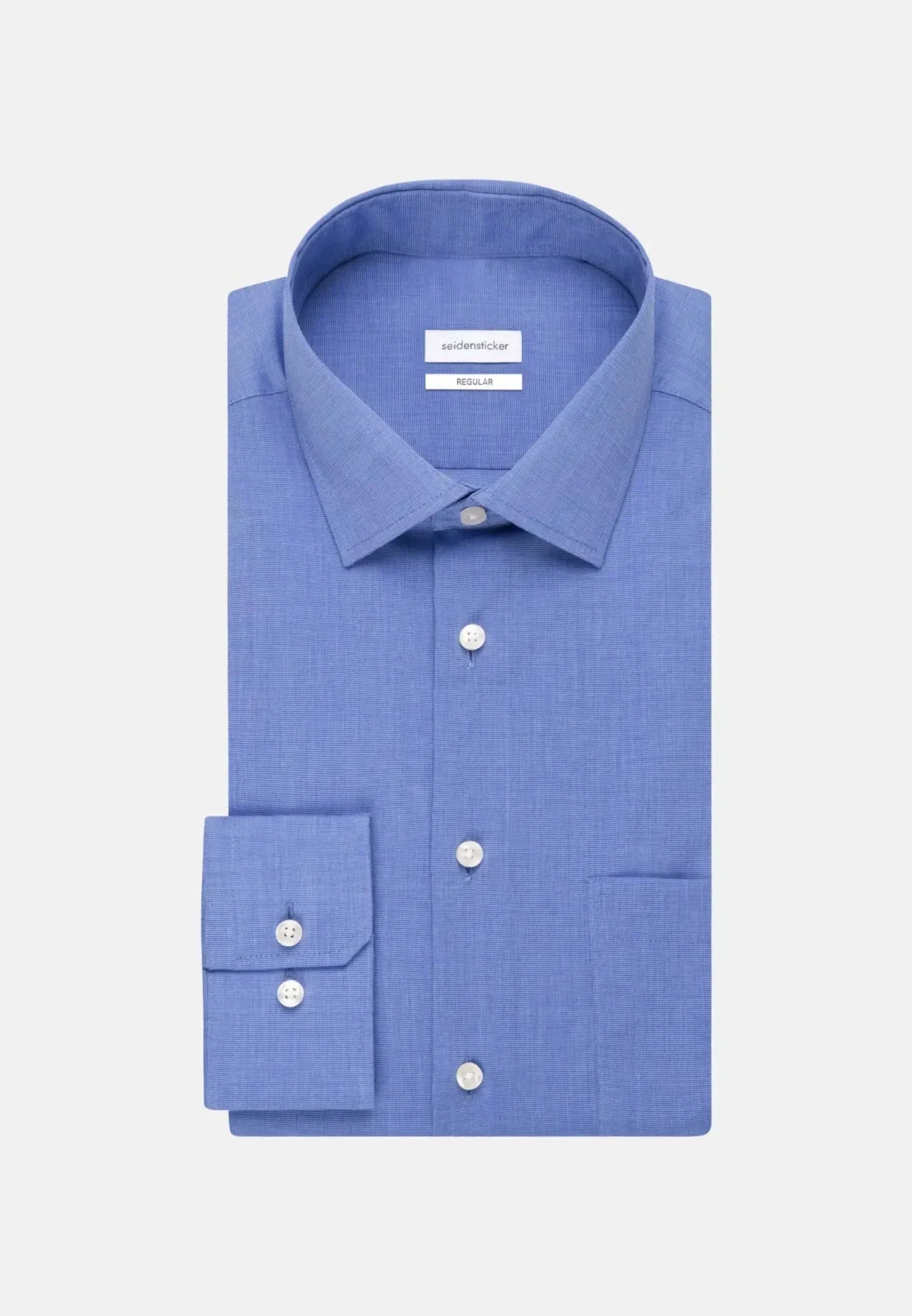 Regular Fit Easy Iron Kent Collar Business Shirt Mid Blue-seidensticker uk