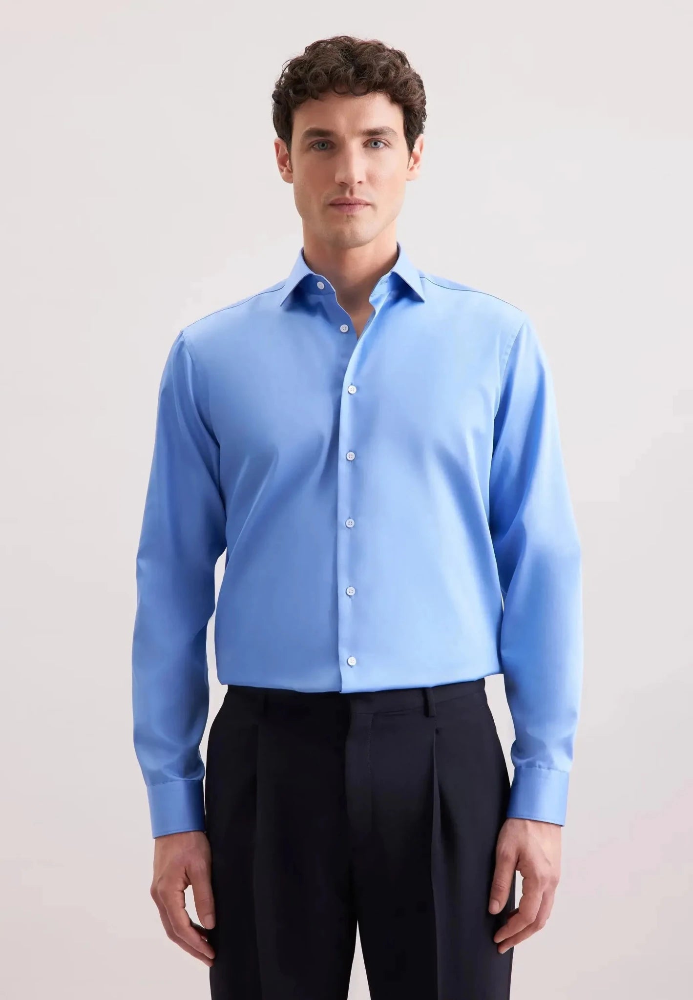 Seidensticker UK - Regular Fit Easy Iron New Kent Business Shirt Mid Blue - 01.145070-12-38