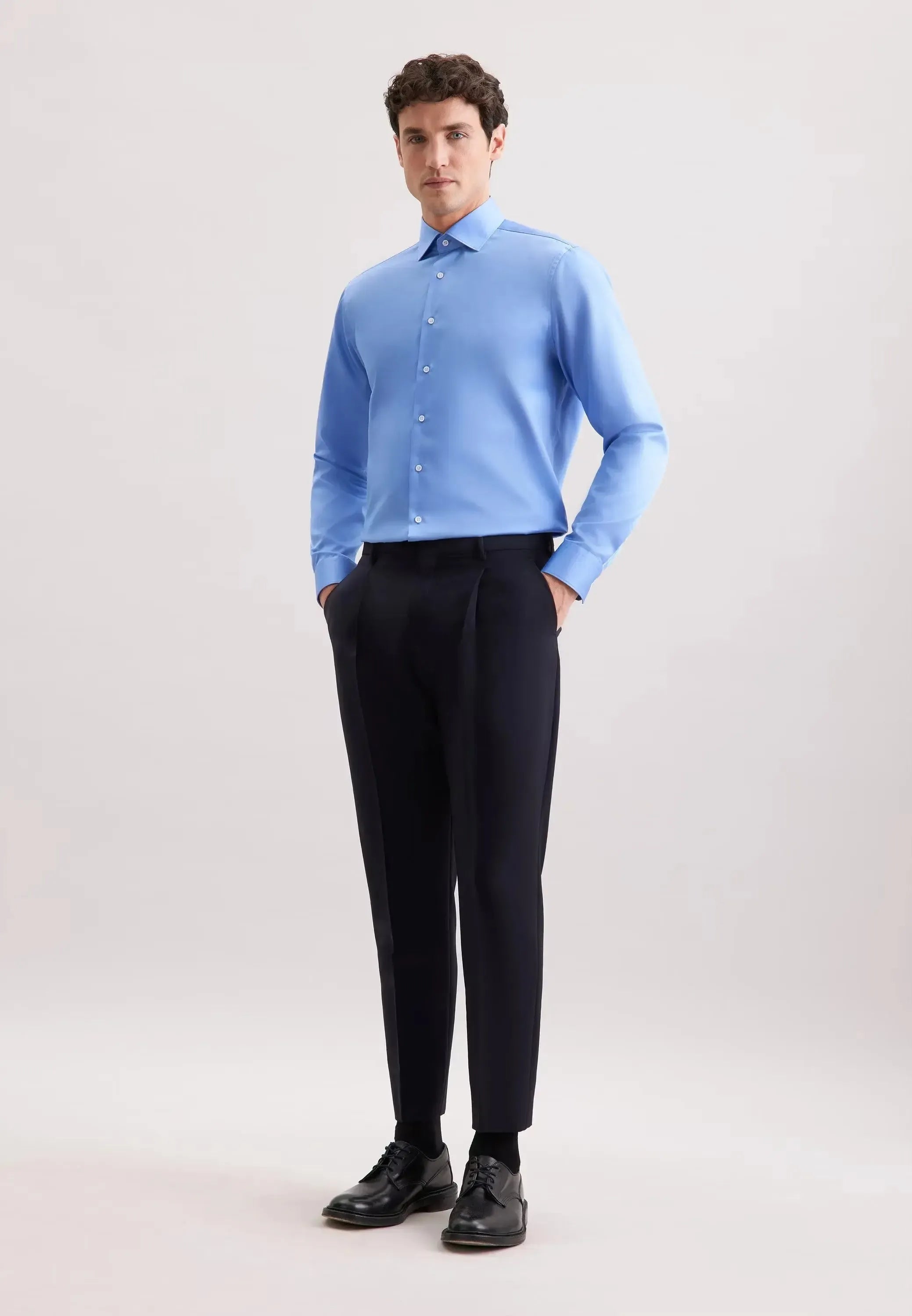 Regular Fit Easy Iron New Kent Business Shirt Mid Blue-seidensticker uk
