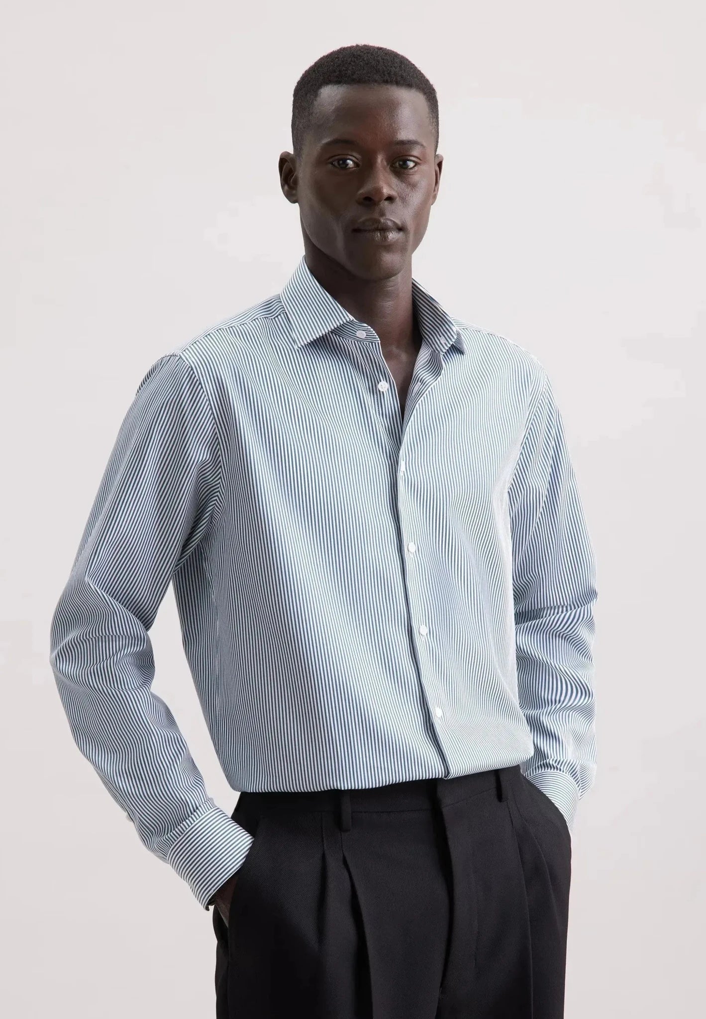 Seidensticker Regular Fit Easy Iron New Kent Striped Business Shirt Dark Teal - 01.145080-78-38 - seidensticker.co.uk