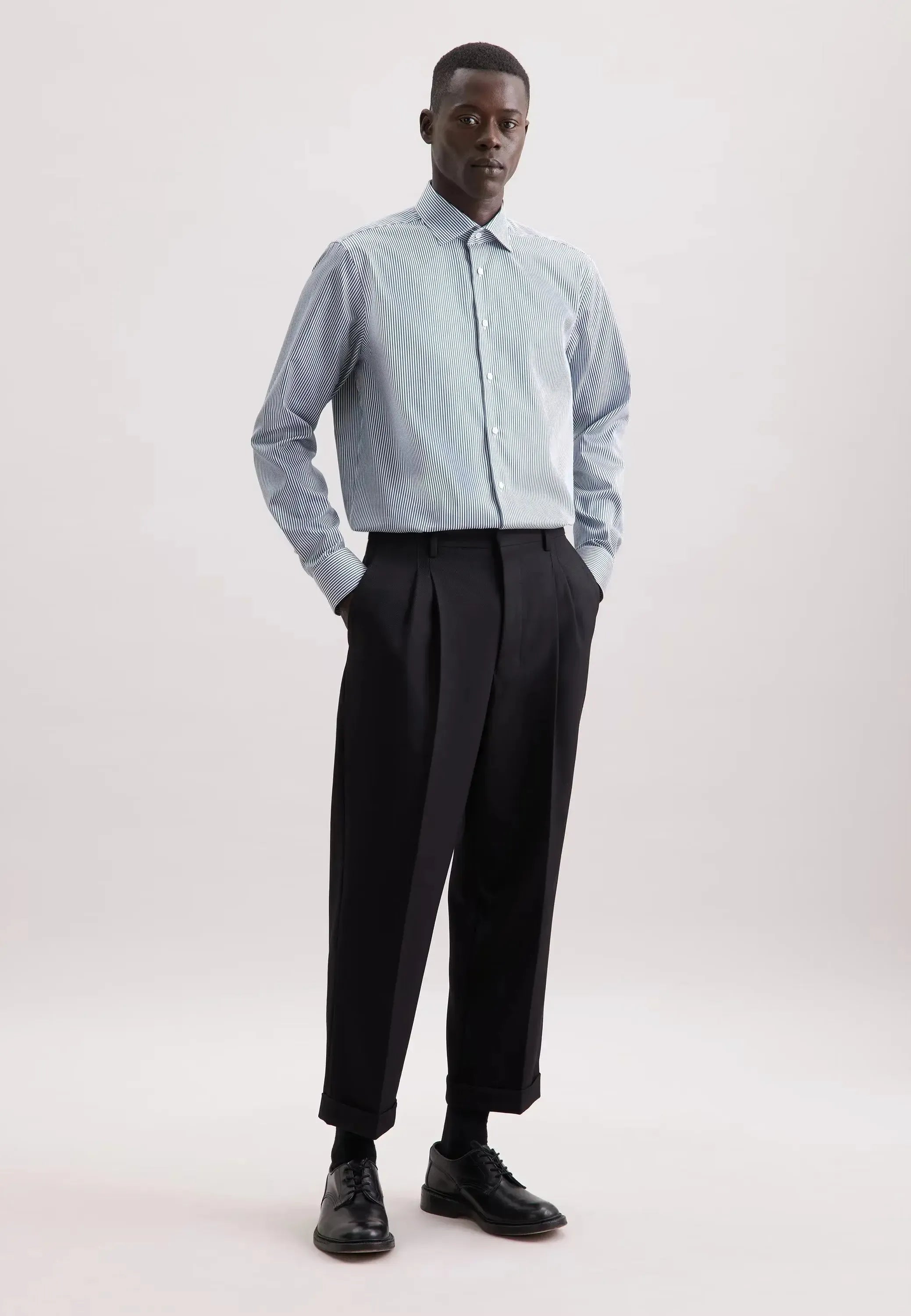 Regular Fit Easy Iron New Kent Striped Business Shirt Dark Teal-seidensticker uk