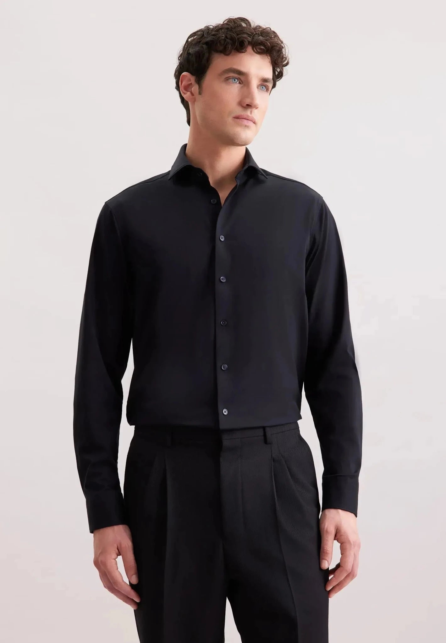 Seidensticker UK - Regular Fit Kent Collar Jersey Shirt Black - 01.849003-39-38