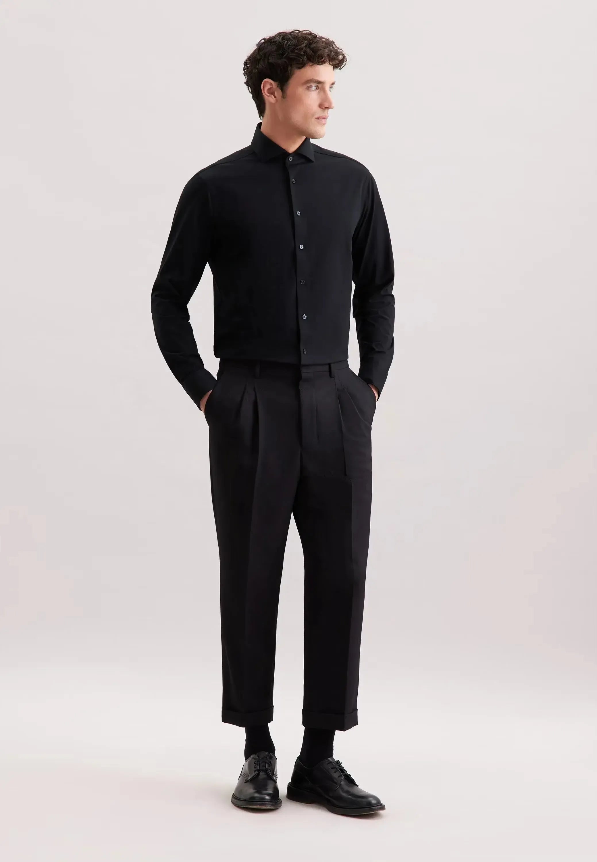Regular Fit Kent Collar Jersey Shirt Black-seidensticker uk