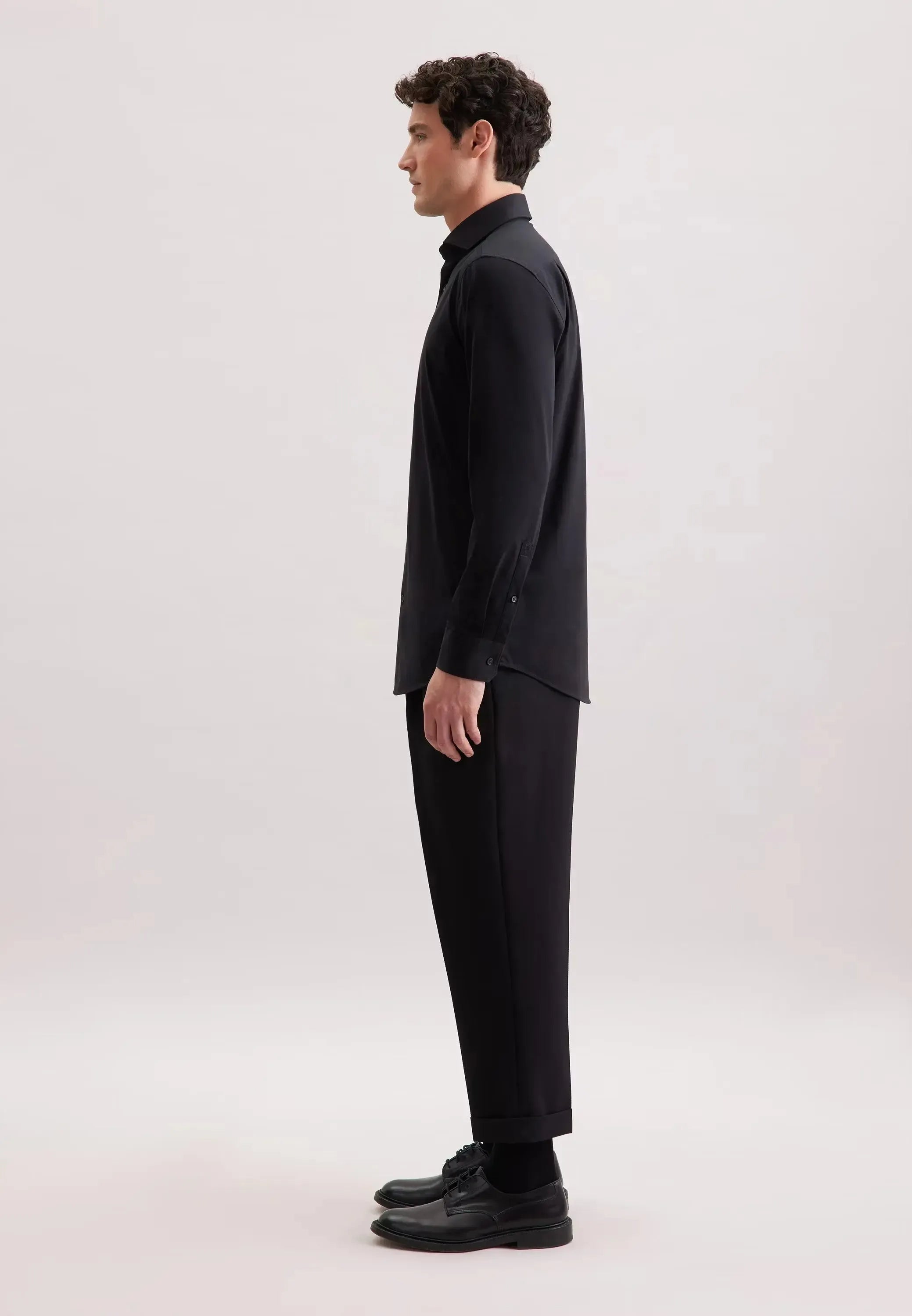 Regular Fit Kent Collar Jersey Shirt Black-seidensticker uk