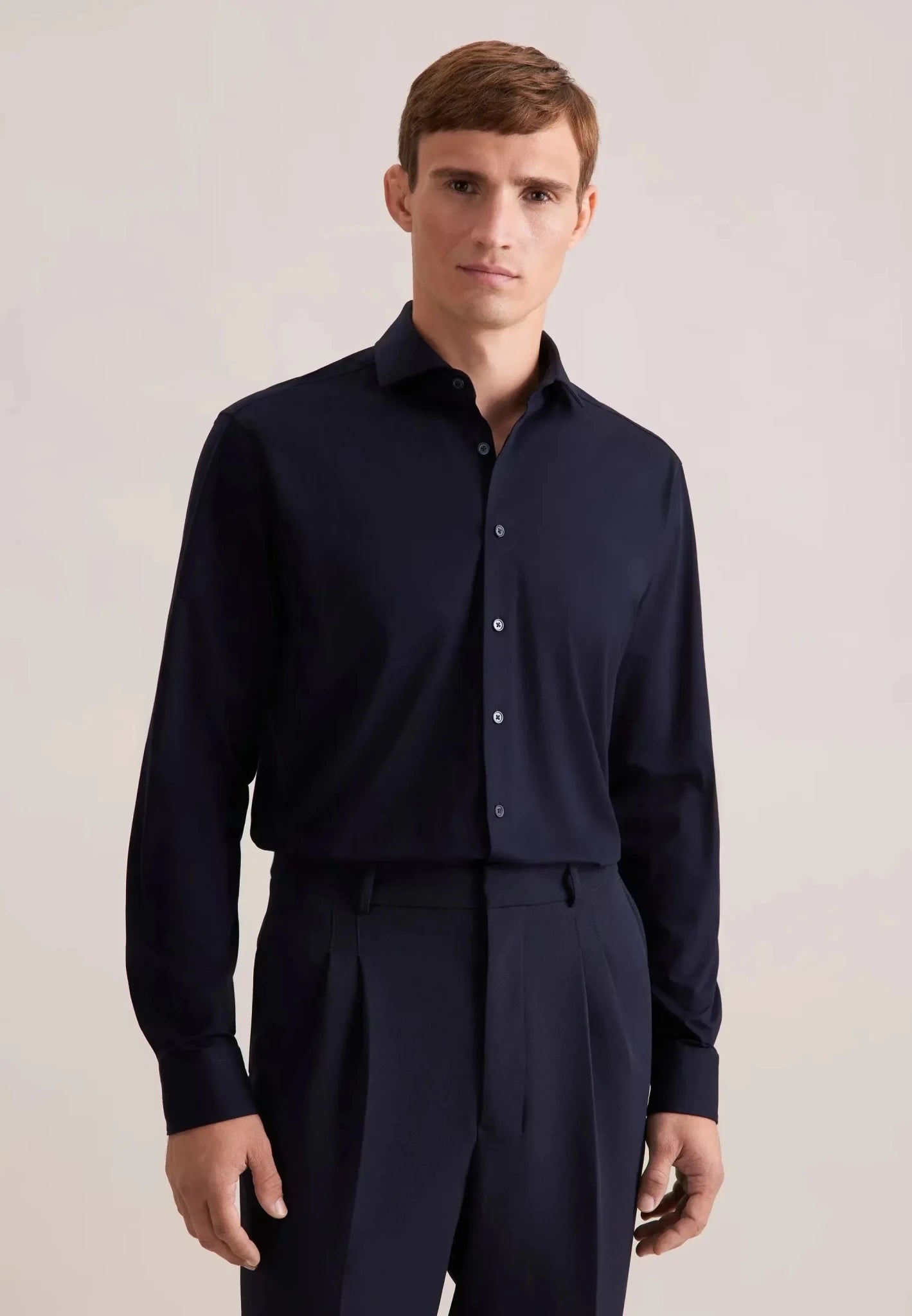 Seidensticker UK - Regular Fit Kent Collar Jersey Shirt Dark Blue - 01.849003-19-38