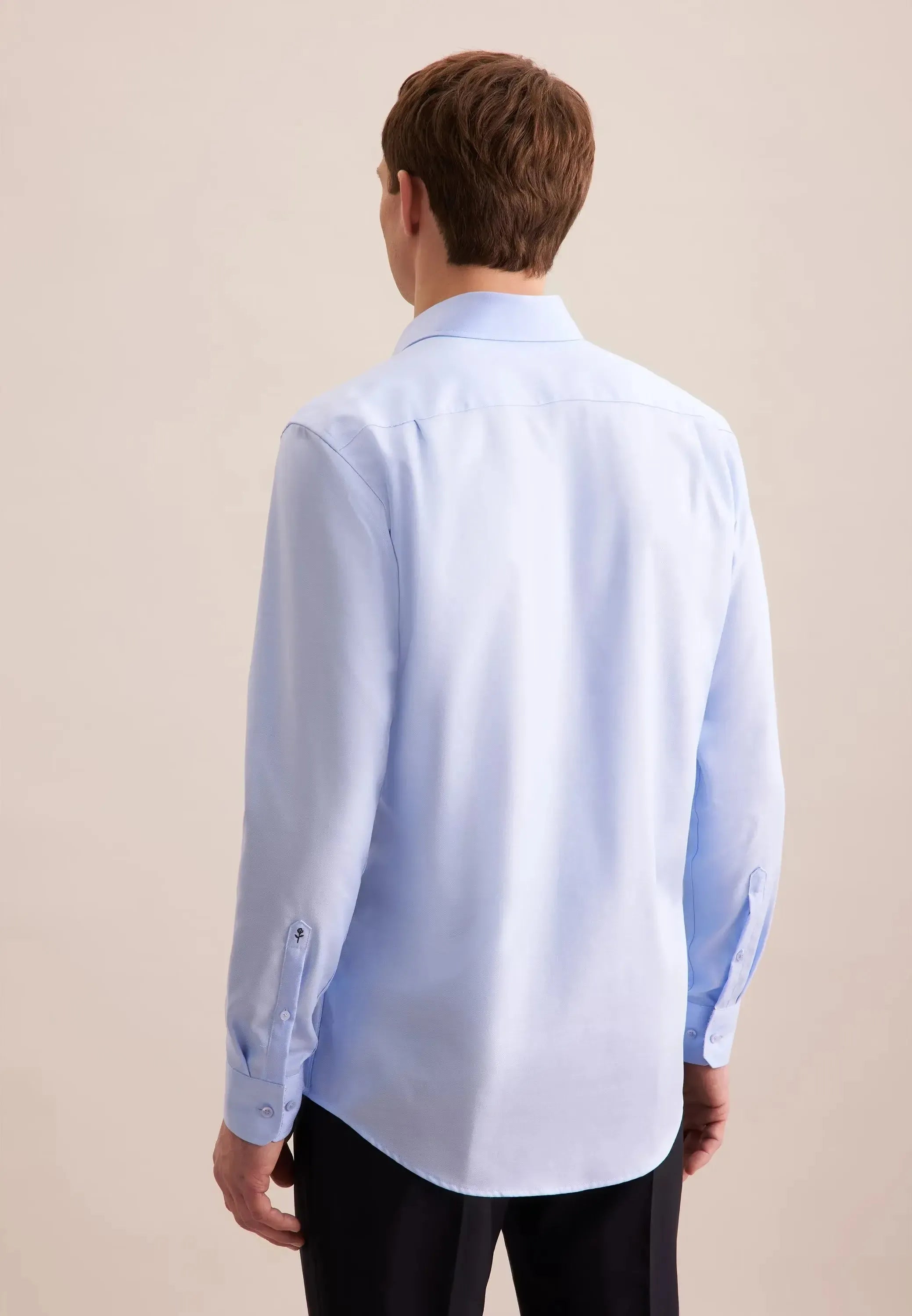 Regular Fit No Iron Business Kent Contrast Patch Business Shirt Light Blue-seidensticker uk