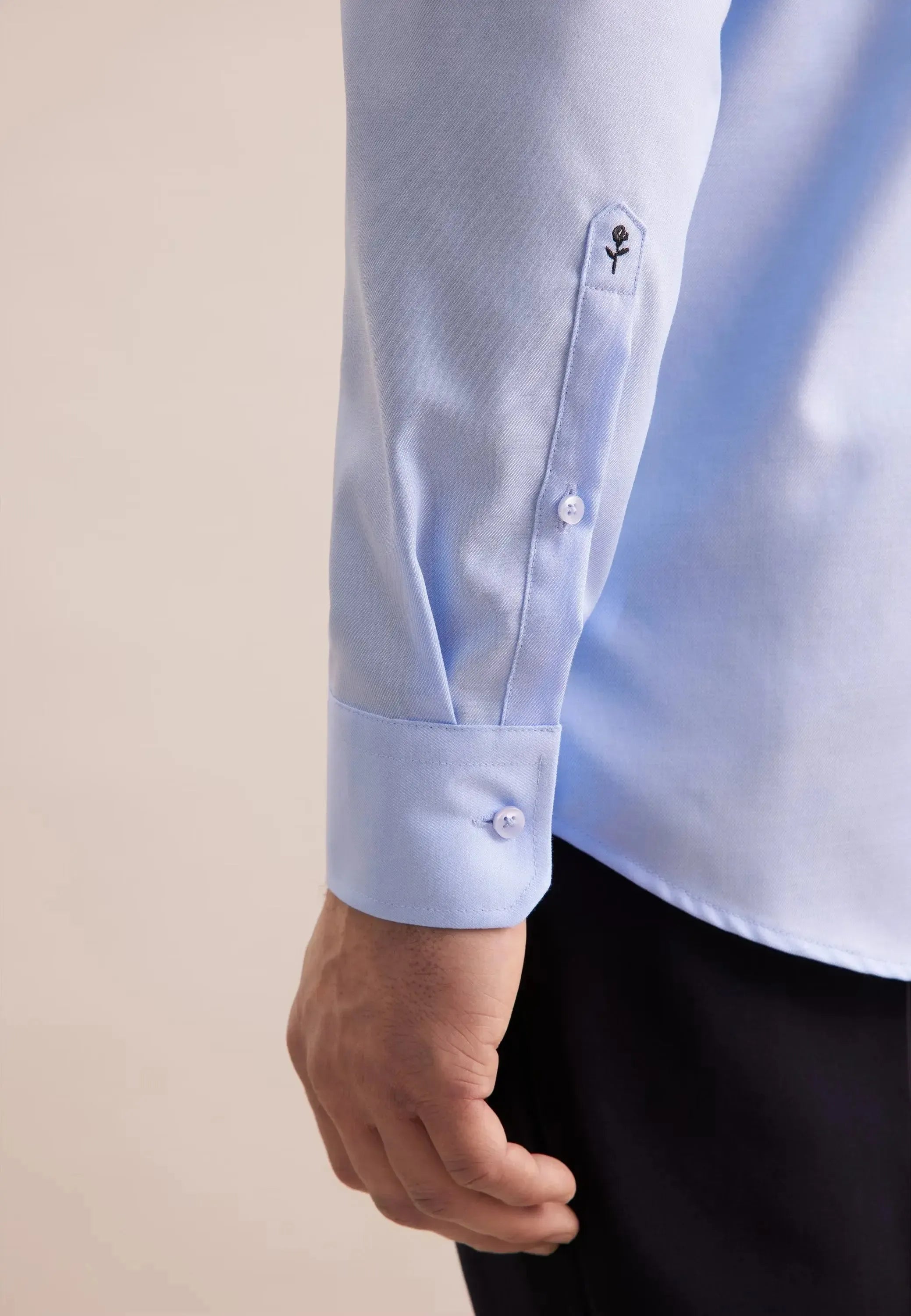 Regular Fit No Iron Business Kent Contrast Patch Business Shirt Light Blue-seidensticker uk