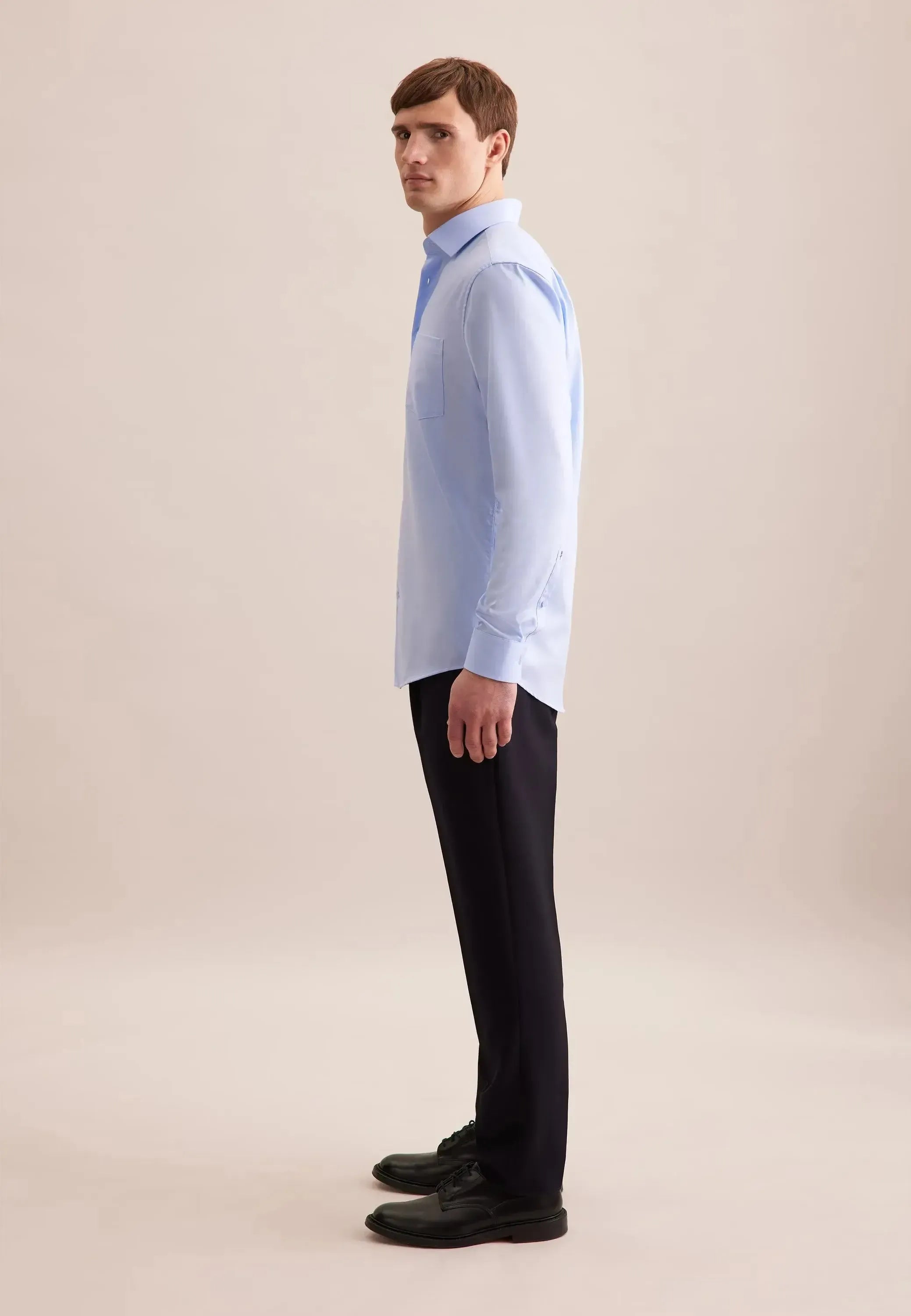 Regular Fit No Iron Business Kent Contrast Patch Business Shirt Light Blue-seidensticker uk