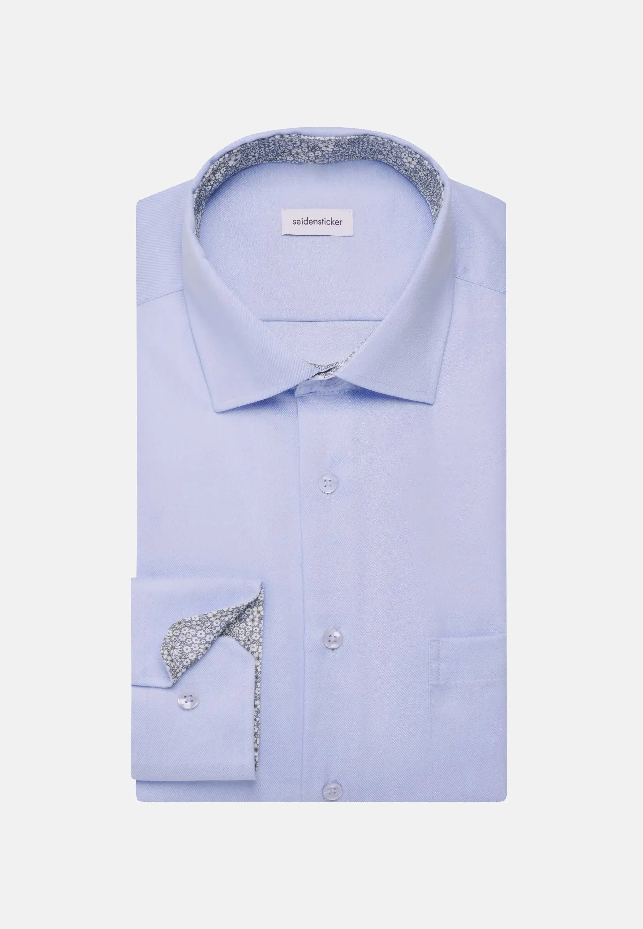 Regular Fit No Iron Business Kent Contrast Patch Business Shirt Light Blue-seidensticker uk