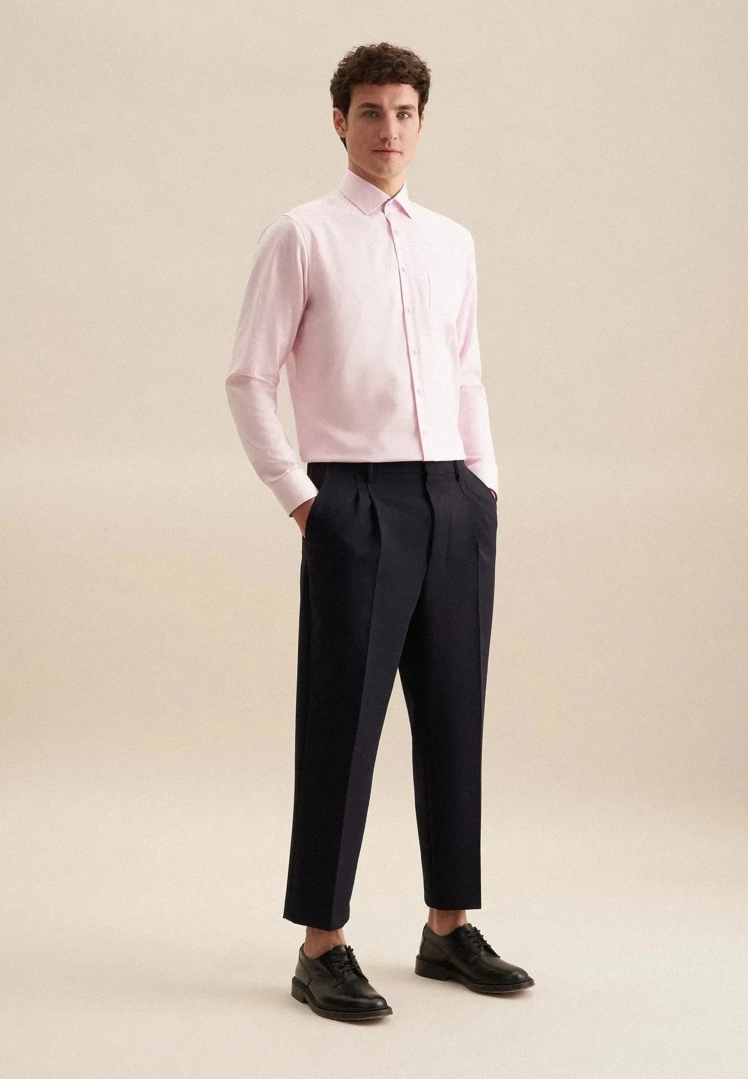 Regular Fit No Iron Business Kent Contrast Patch Business Shirt Pink-seidensticker uk
