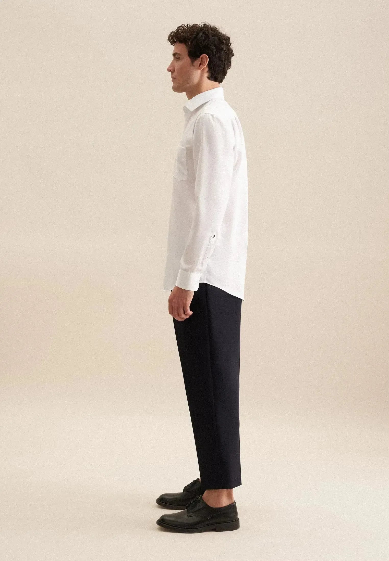 Regular Fit No Iron Business Kent Contrast Patch Business Shirt White-seidensticker uk