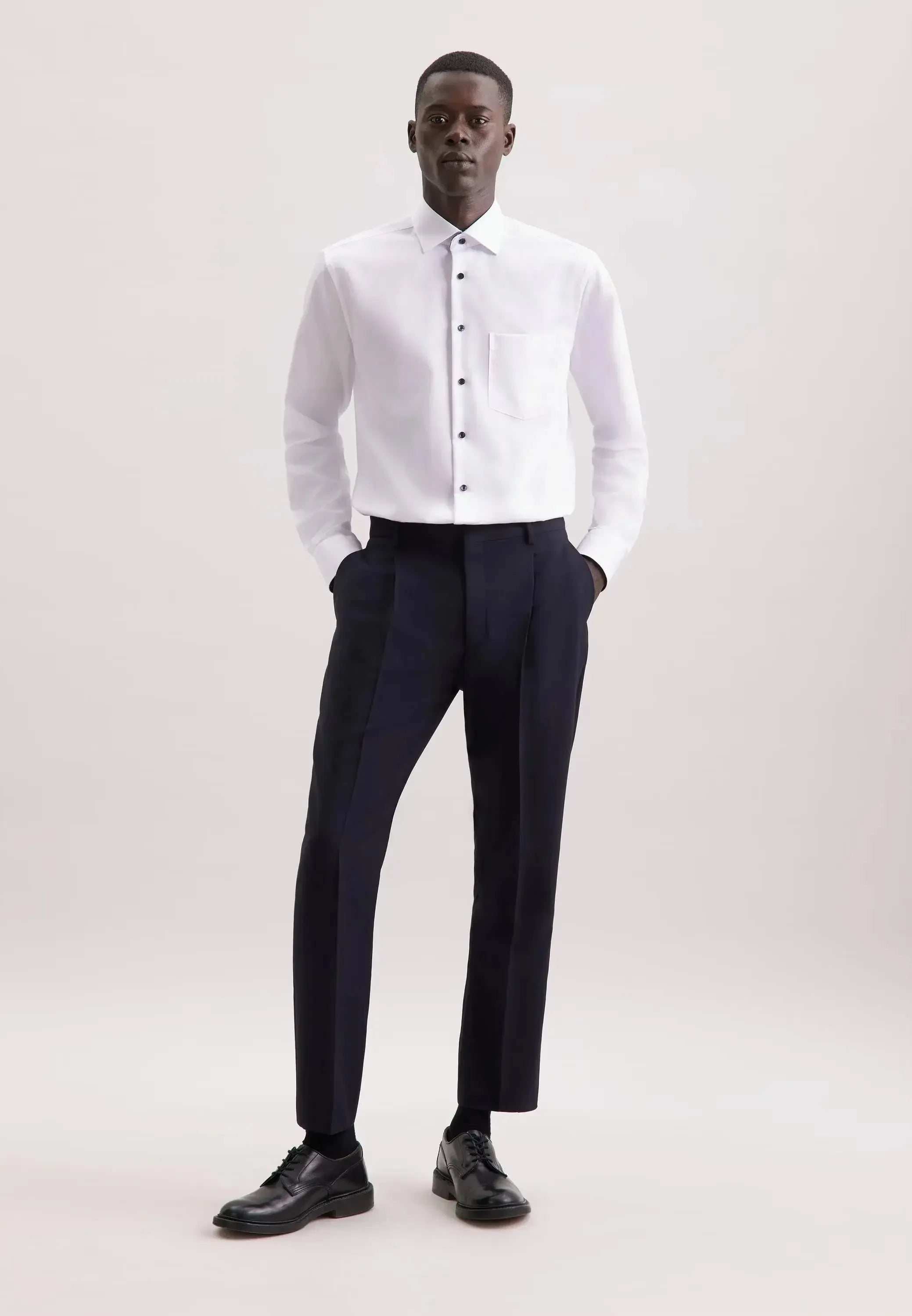 Regular Fit No Iron Contrast Kent Collar Business Shirt White-seidensticker uk