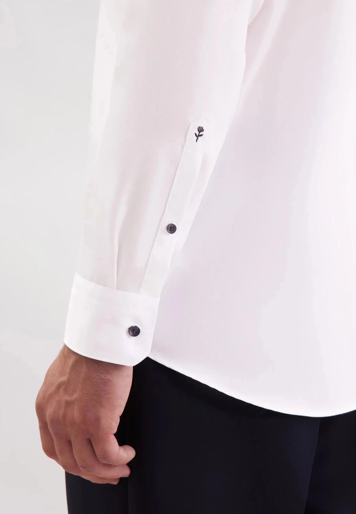Seidensticker Regular Fit No Iron Contrast Patched Kent Collar Business Shirt White