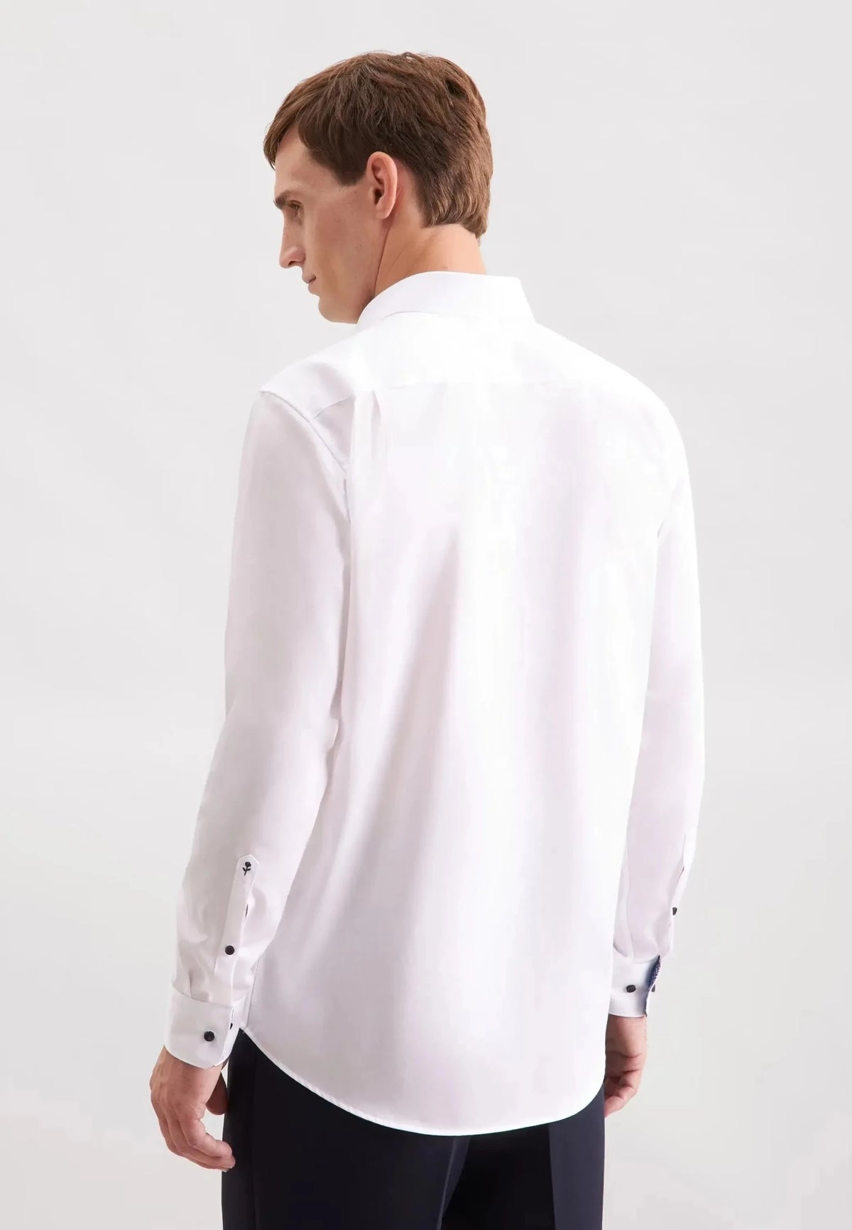 Seidensticker Regular Fit No Iron Contrast Patched Kent Collar Business Shirt White