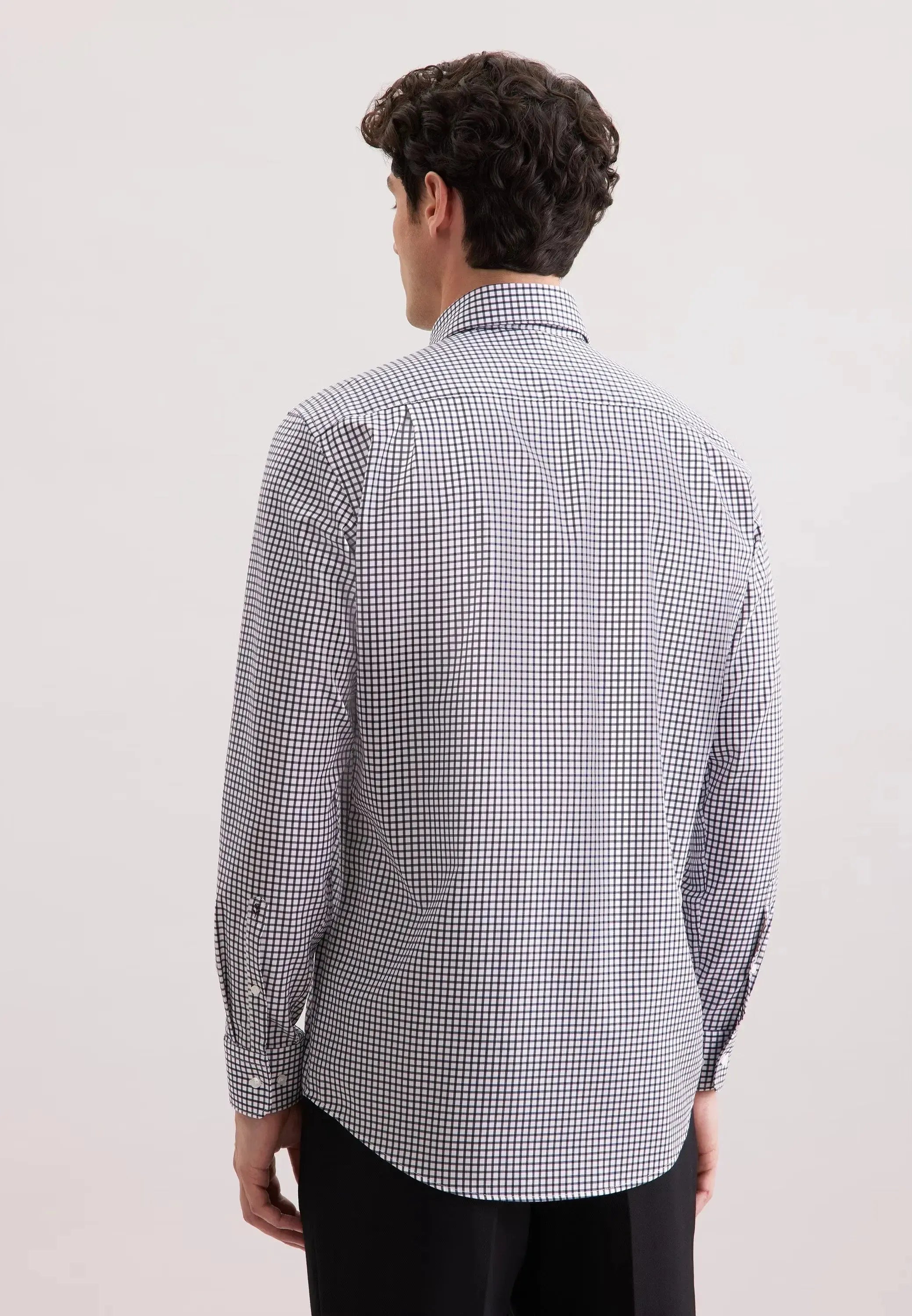 Regular Fit No Iron Covered Button Down Check Business Shirt Dark Blue-seidensticker uk